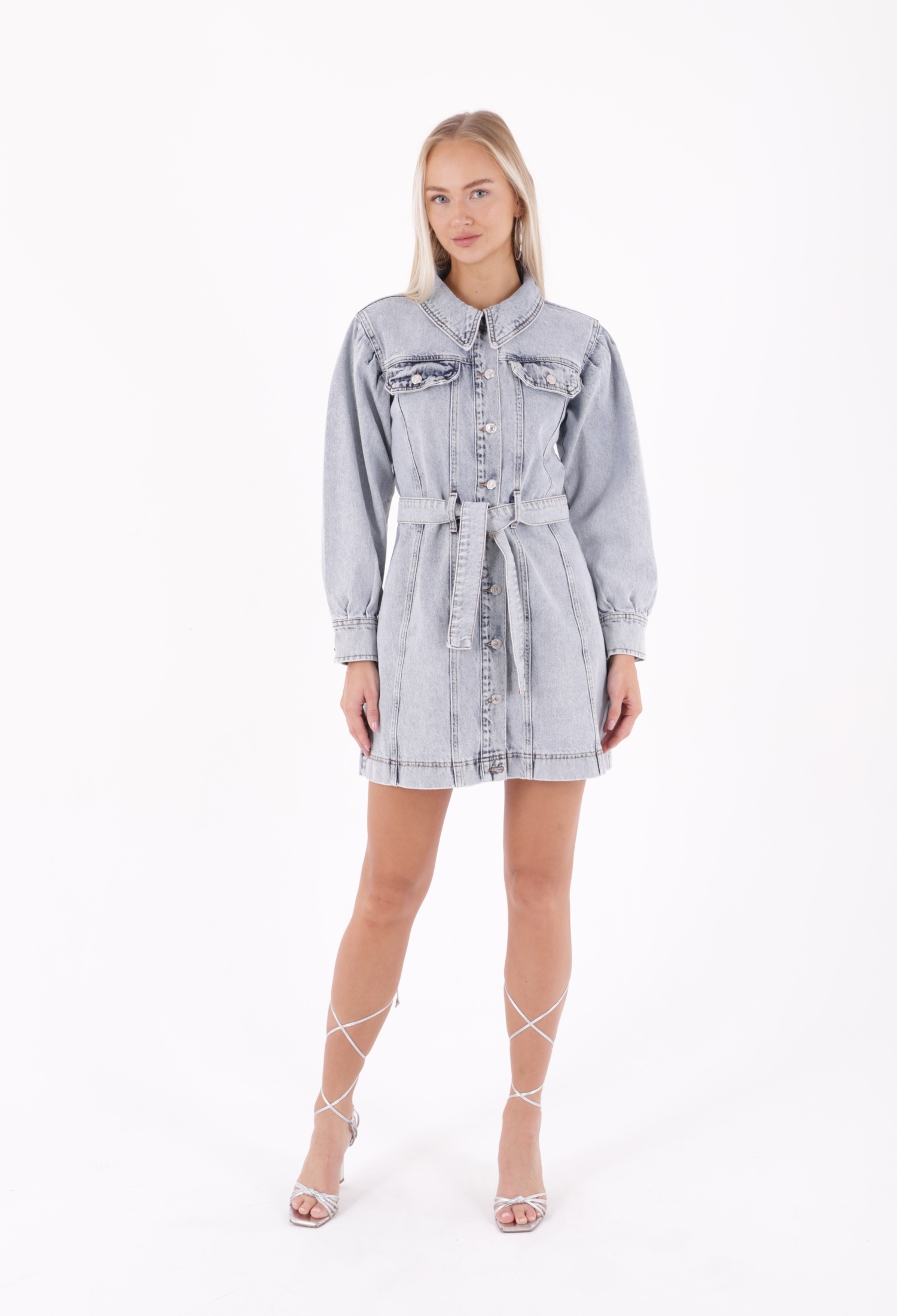 Buttoned Balloon Sleeve Denim Dress - Brand: XLove - Women & Kids, Baby Clothes Wholesale - TheBS Women