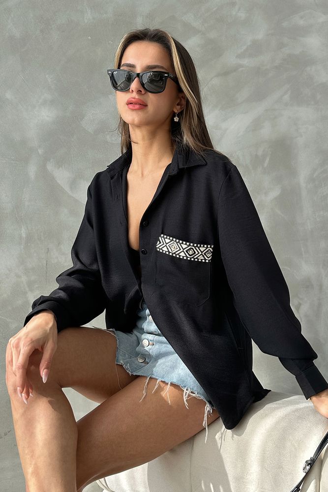 Pocket Detailed Linen Shirt - Brand: Topshow - Women & Kids, Baby Clothes Wholesale - TheBS Women