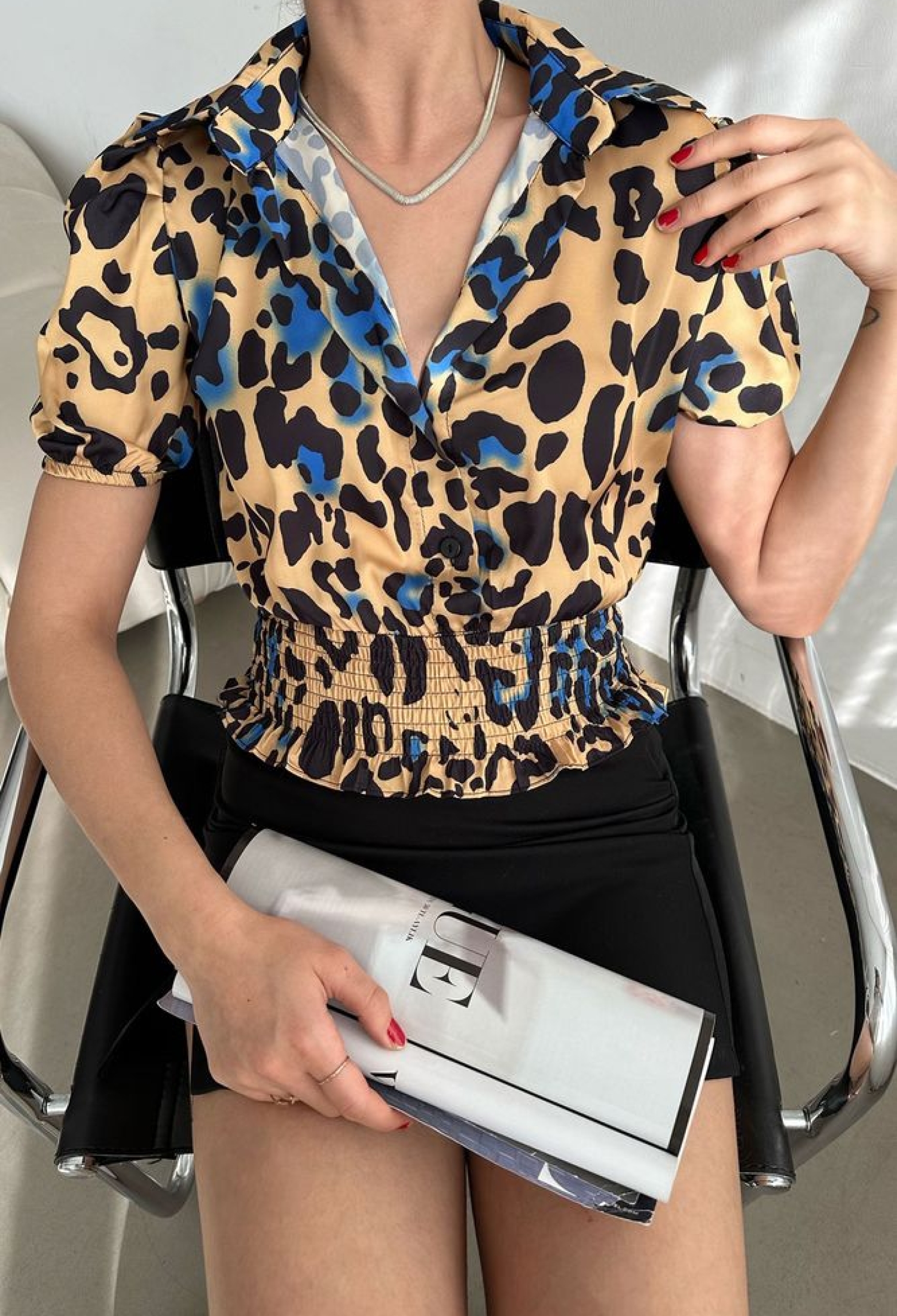 Leopard Saks Waist Gipeli Ouzu Pleated Shirt - Brand: Topshow - Women & Kids, Baby Clothes Wholesale - TheBS Women