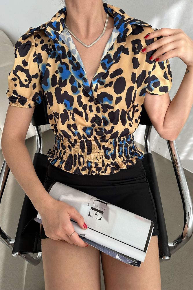 Leopard Saks Waist Gipeli Ouzu Pleated Shirt - Brand: Topshow - Women & Kids, Baby Clothes Wholesale - TheBS Women