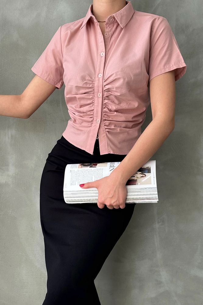 Powder Gimped Gathered Front Blouse - Brand: Topshow - Women & Kids, Baby Clothes Wholesale - TheBS Women