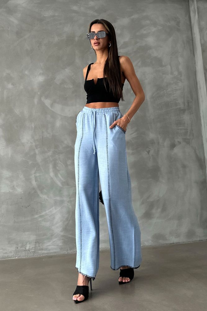 F 1675 Embroidered Linen Tube Leg Trousers – Brand: Topshow – Women & Kids, Baby Clothes Wholesale – TheBS Women