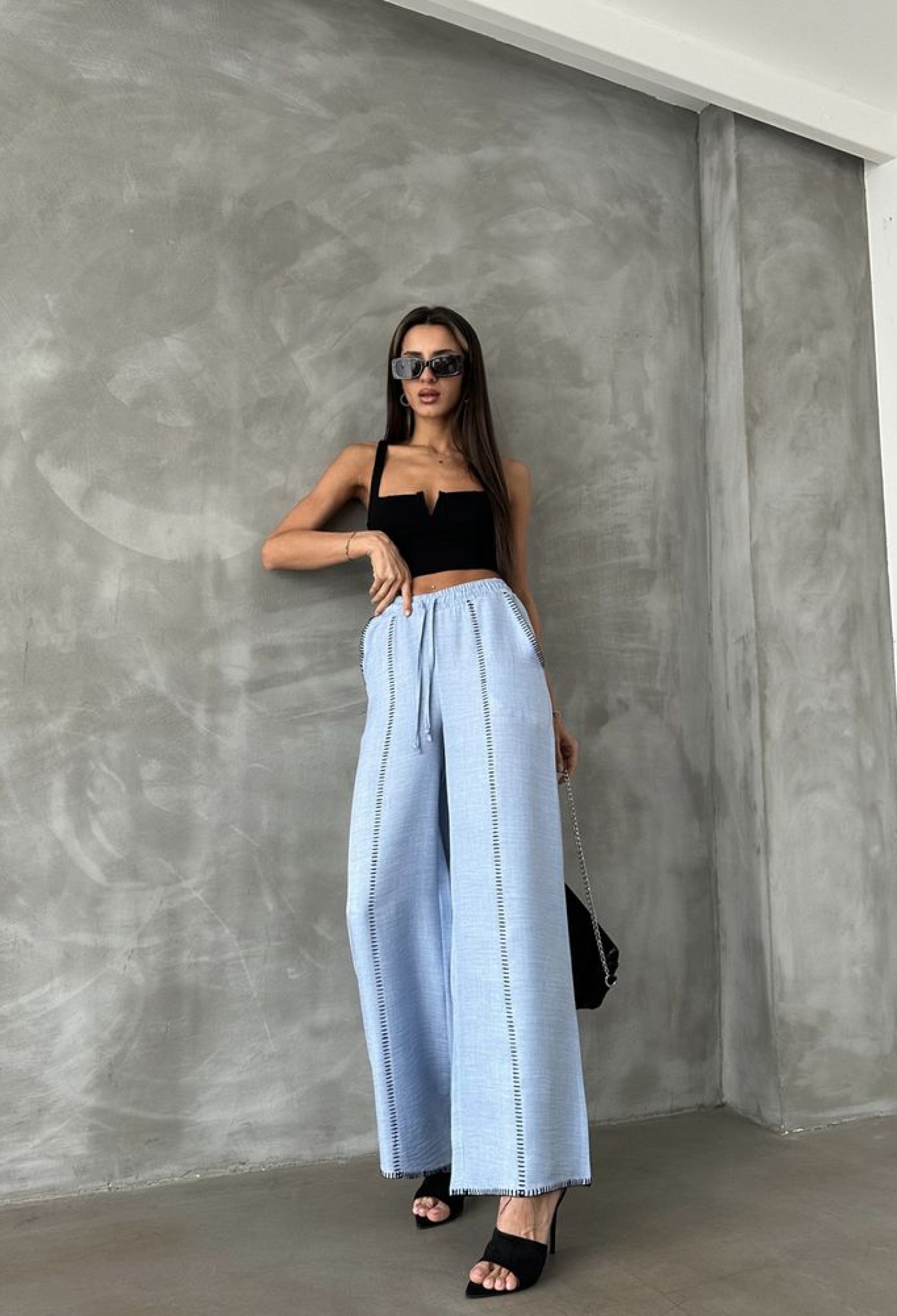 F 1675 Embroidered Linen Tube Leg Trousers - Brand: Topshow - Women & Kids, Baby Clothes Wholesale - TheBS Women