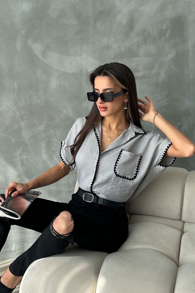 Gray Shepherd Stitched Linen Shirt – Brand: Topshow – Women & Kids, Baby Clothes Wholesale – TheBS Women