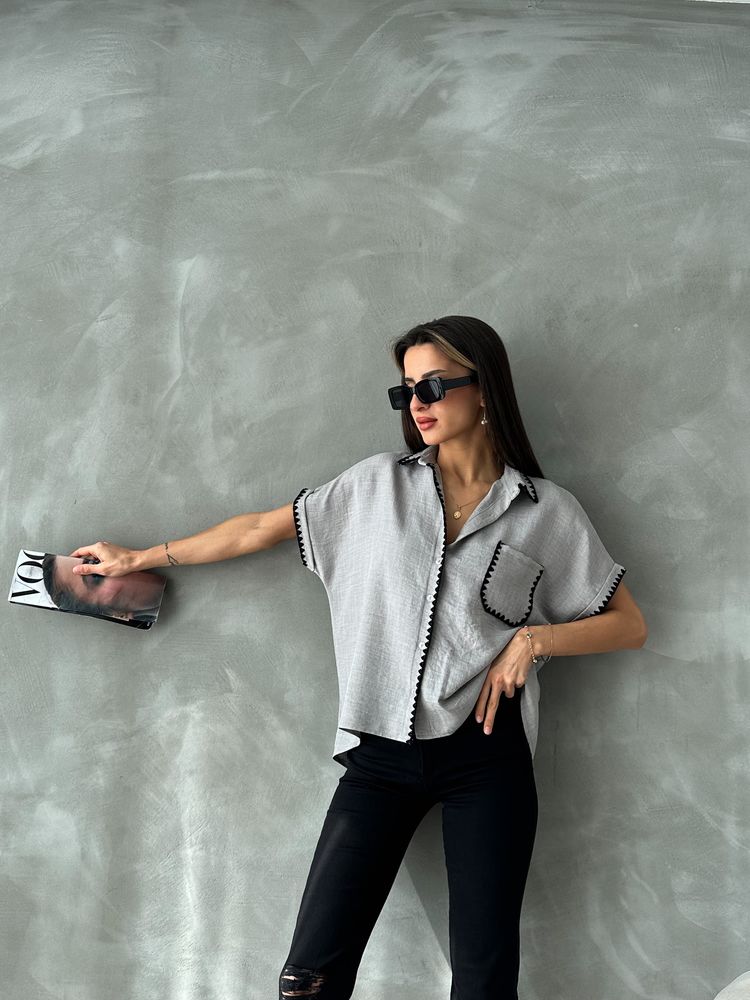 Gray Shepherd Stitched Linen Shirt – Brand: Topshow – Women & Kids, Baby Clothes Wholesale – TheBS Women