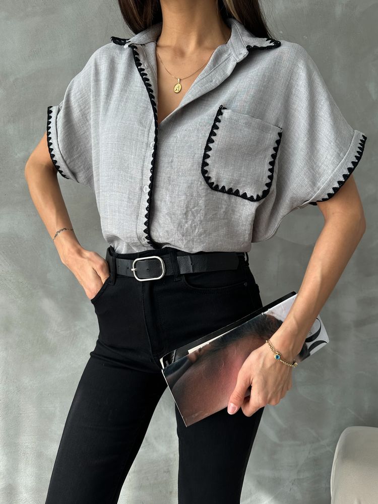 Gray Shepherd Stitched Linen Shirt – Brand: Topshow – Women & Kids, Baby Clothes Wholesale – TheBS Women