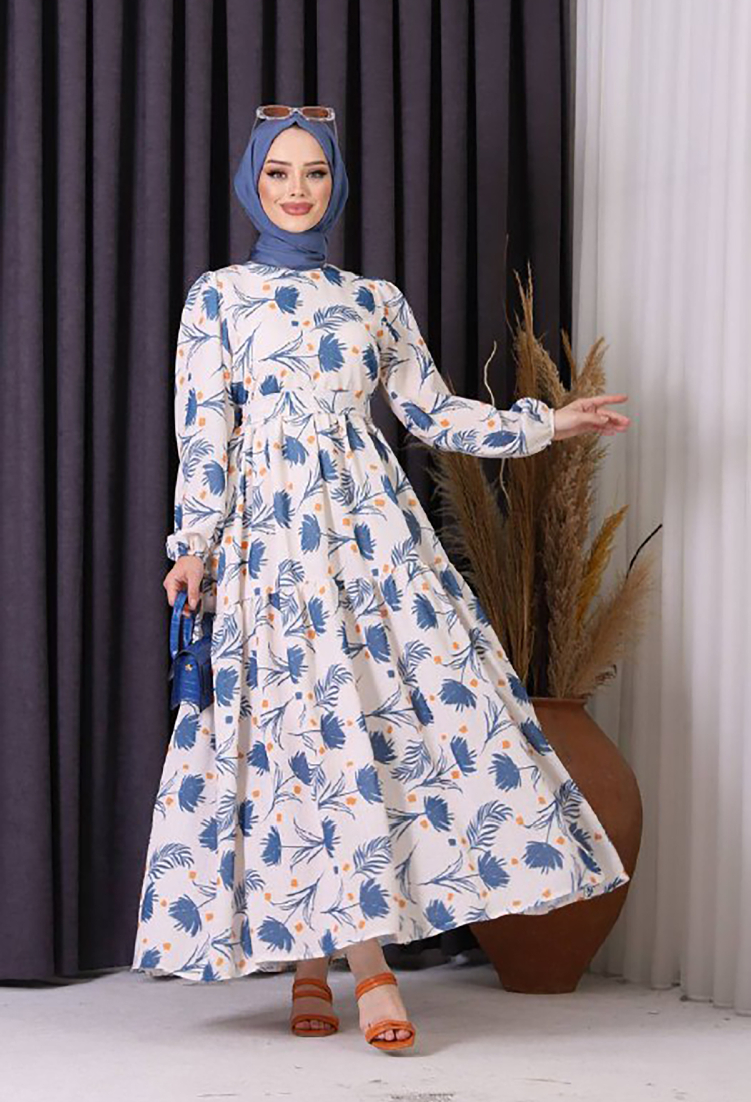 Linen Patterned Hijab Dress Sms002 - - Brand: Mode Roy - Women & Kids, Baby Clothes Wholesale - TheBS Women