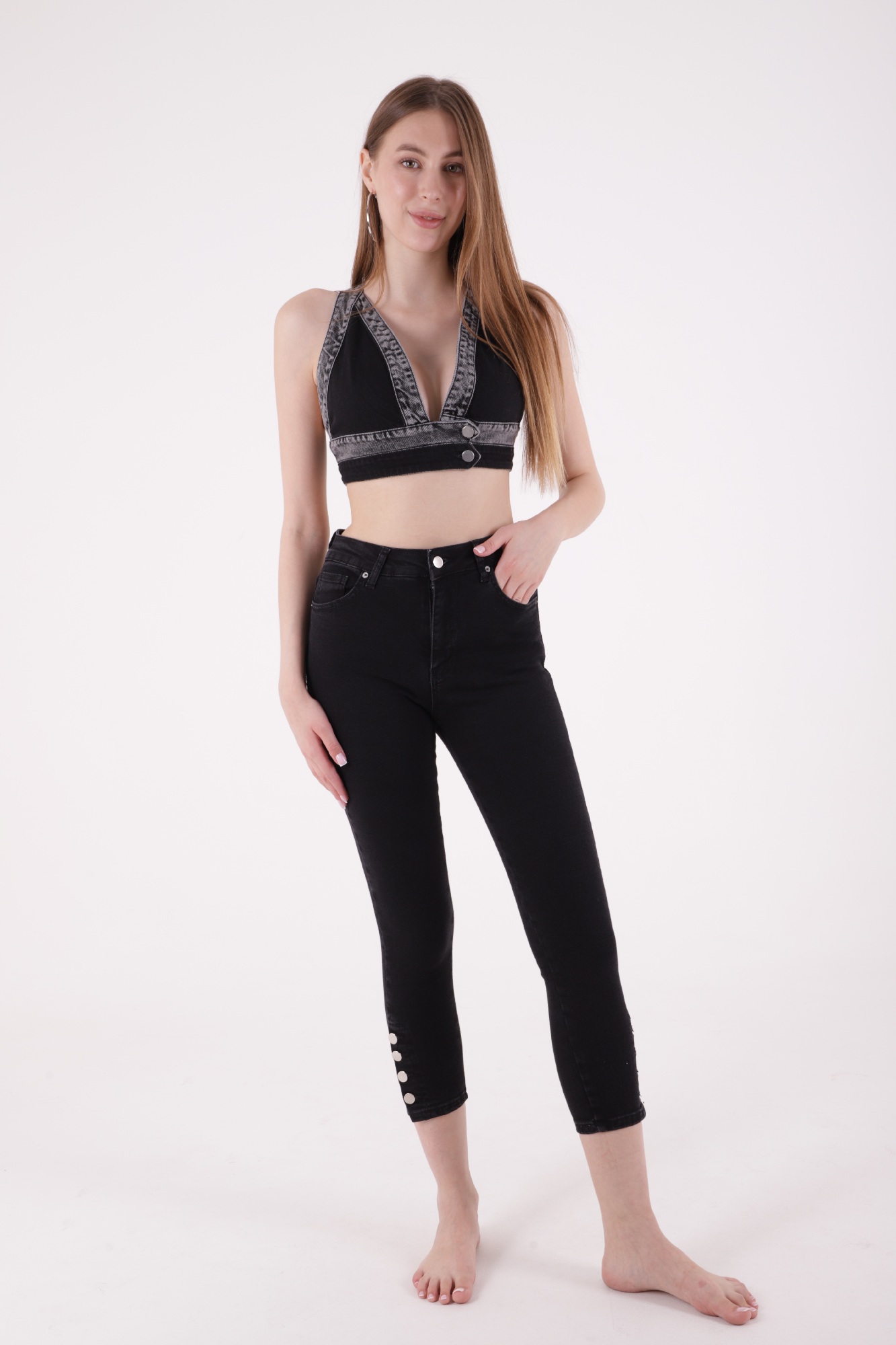 Four Button High Waist Skinny Jeans – Anthracite – Brand: XLove – Women & Kids, Baby Clothes Wholesale – TheBS Women