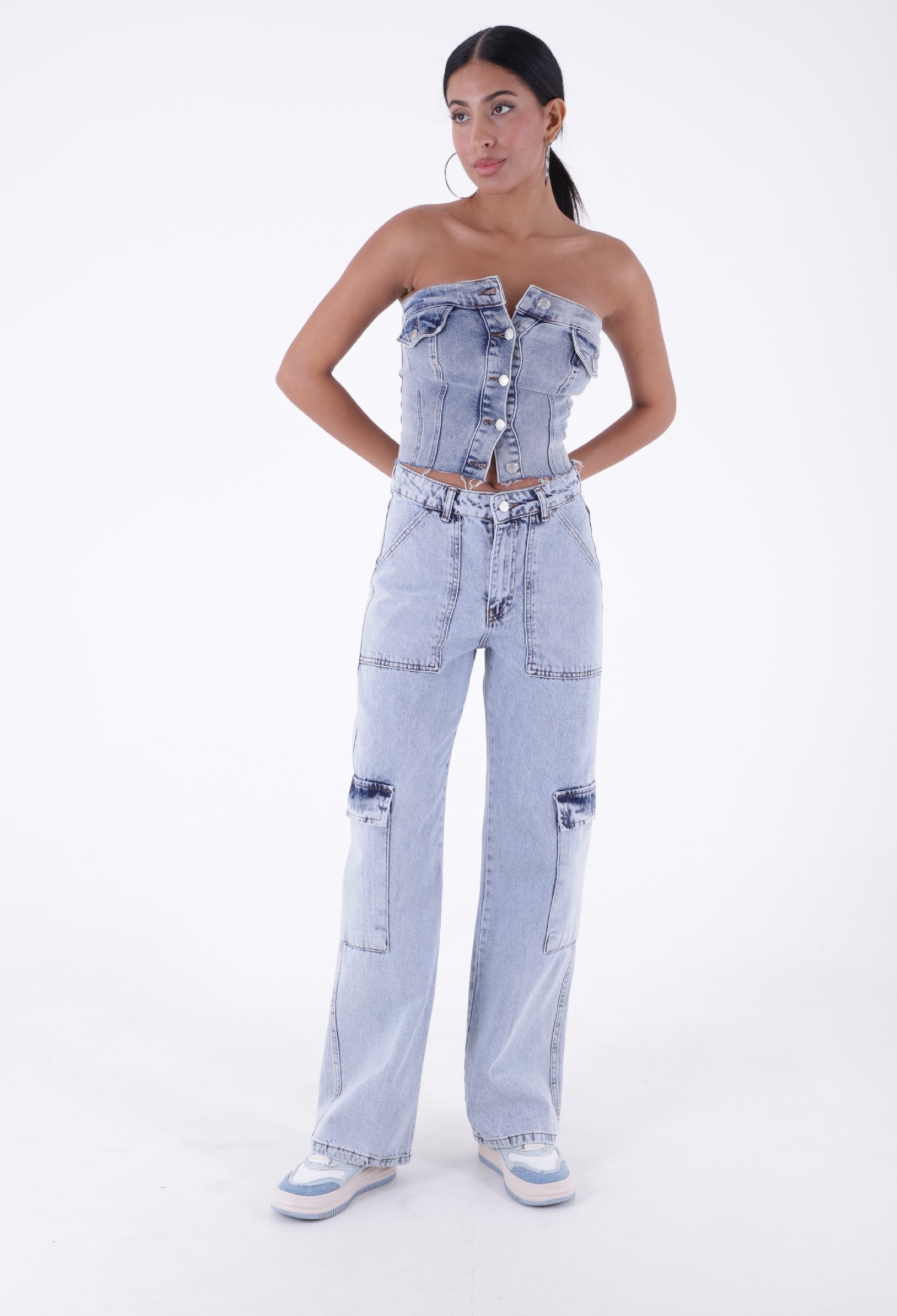 Wide Leg Jeans With Cargo Pockets - Light - Brand: XLove - Women & Kids, Baby Clothes Wholesale - TheBS Women
