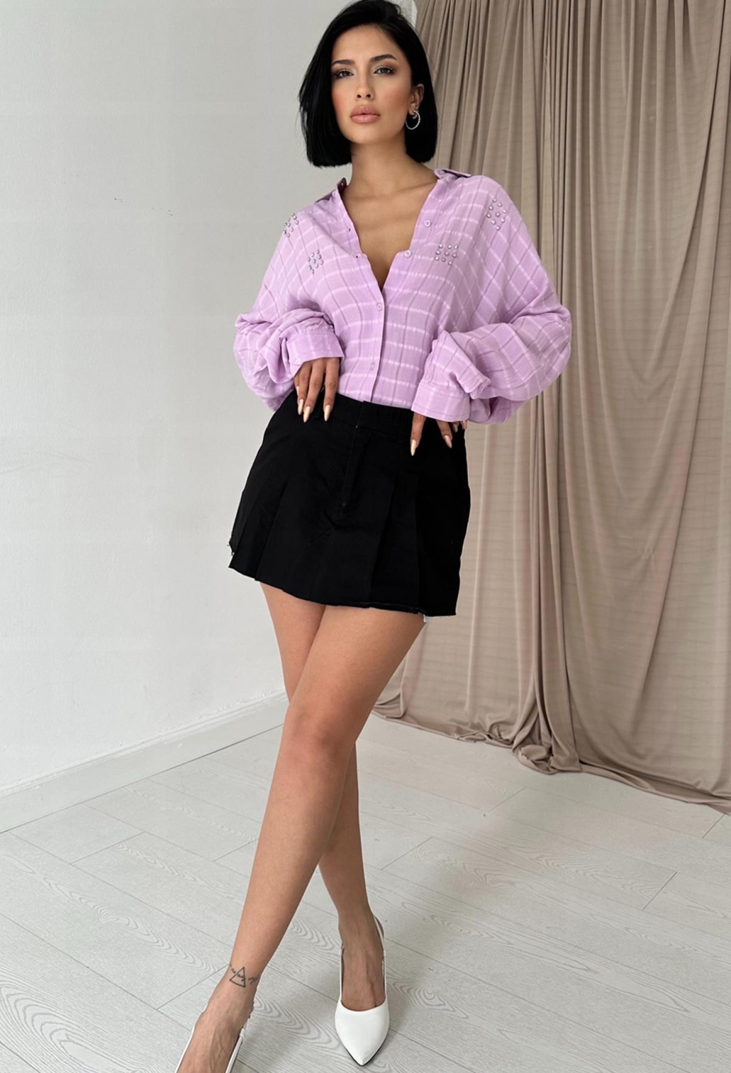 Plaid Classic Shirt - Lilac - Brand: Elisa - Women & Kids, Baby Clothes Wholesale - TheBS Women