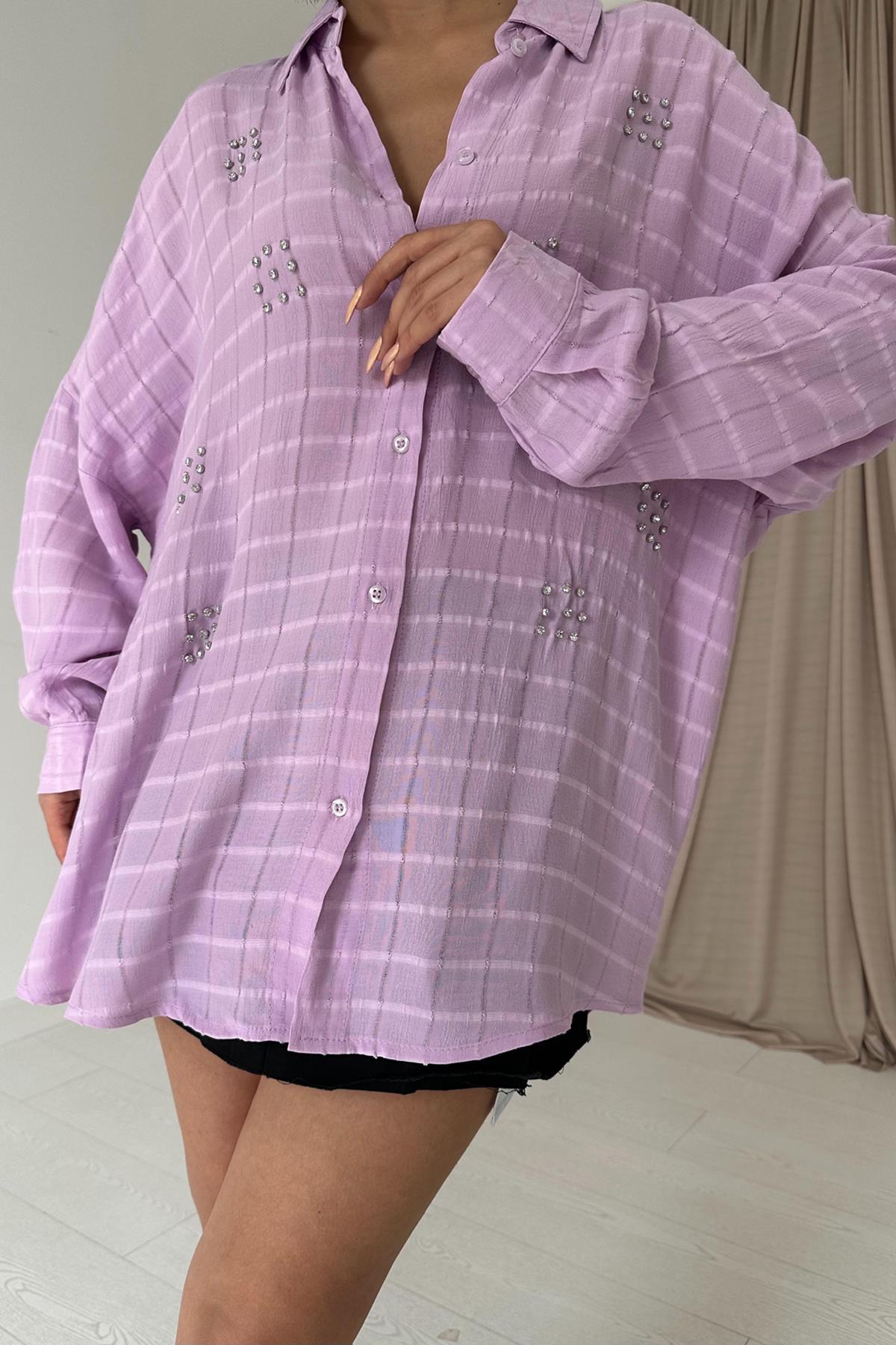 Plaid Classic Shirt – Lilac – Brand: Elisa – Women & Kids, Baby Clothes Wholesale – TheBS Women
