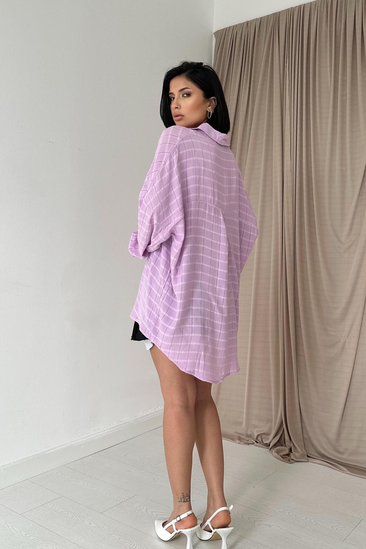Plaid Classic Shirt – Lilac – Brand: Elisa – Women & Kids, Baby Clothes Wholesale – TheBS Women