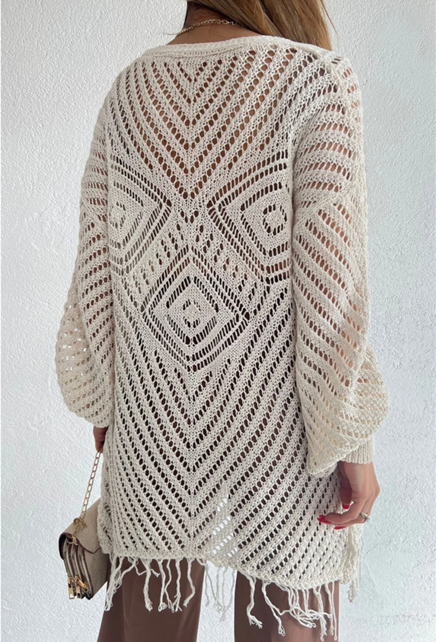 Long Cardigan With Openwork Skirt And Tassels - Brand: Maxi Modena - Women & Kids, Baby Clothes Wholesale - TheBS Women