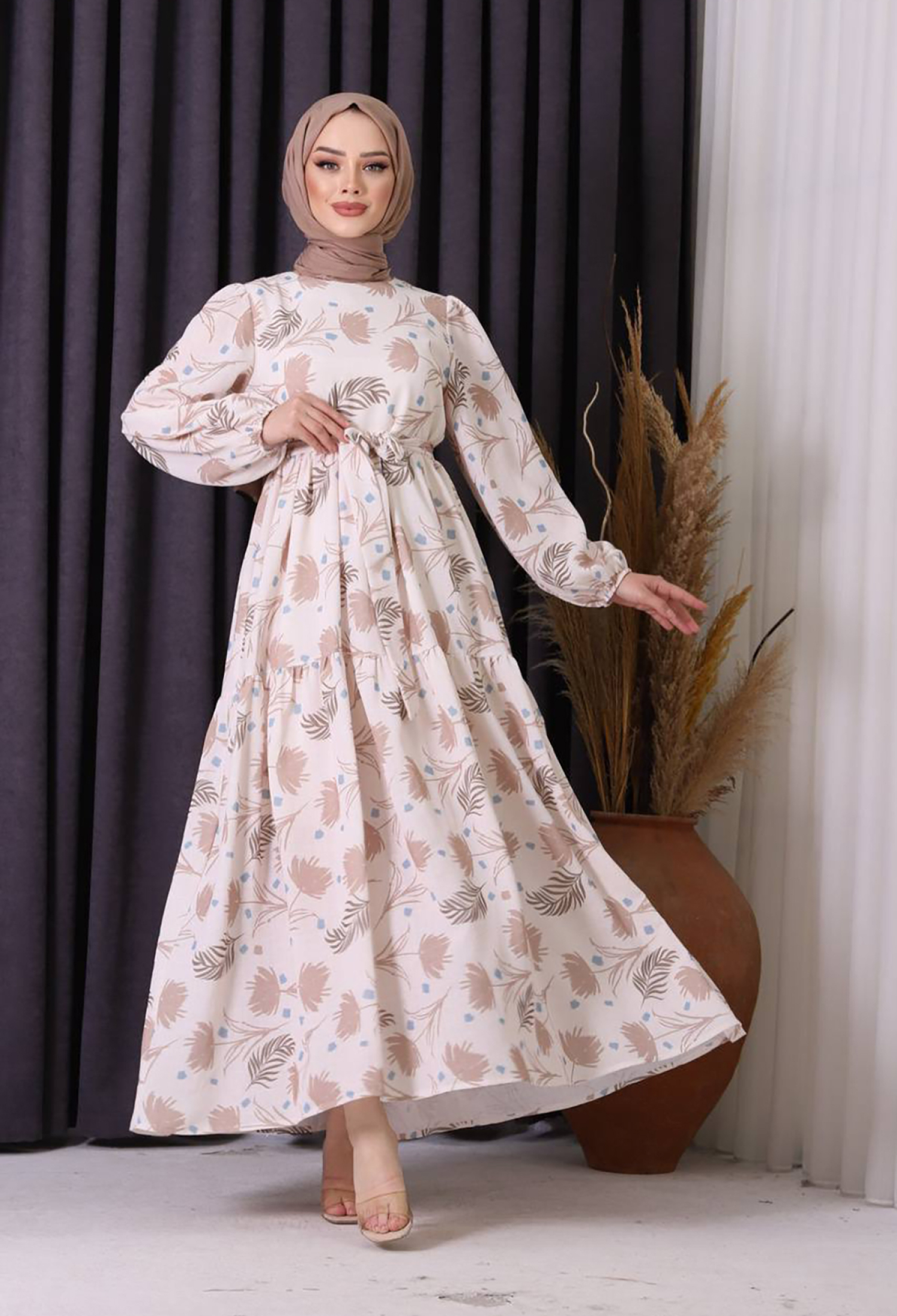Linen Patterned Hijab Dress Sms002 - - Brand: Mode Roy - Women & Kids, Baby Clothes Wholesale - TheBS Women