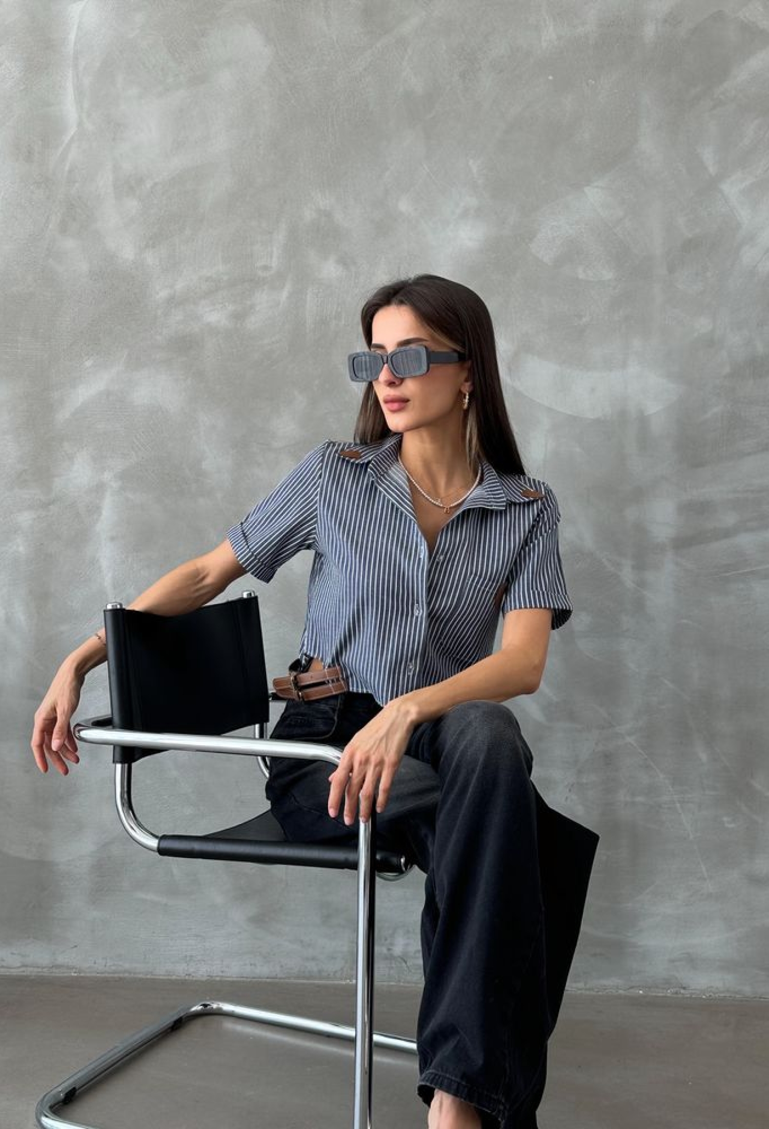 Striped Belt Detailed Striped Shirt - Brand: Topshow - Women & Kids, Baby Clothes Wholesale - TheBS Women