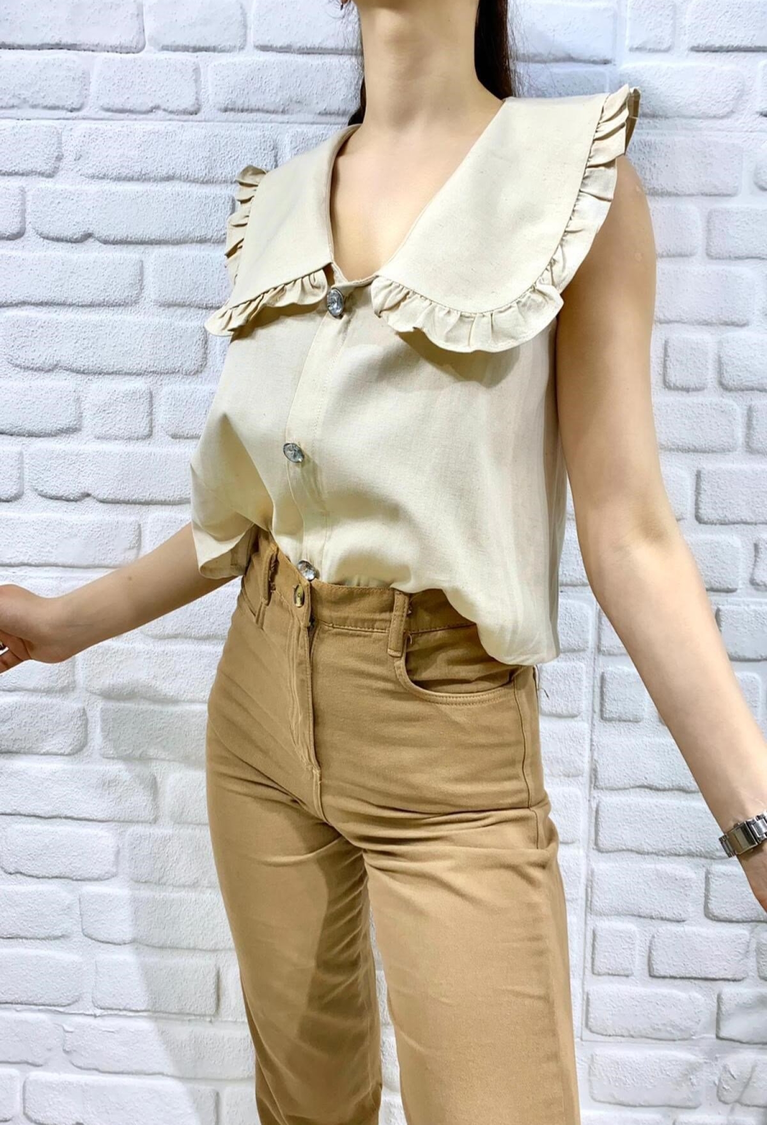 Button Front Baby Collar Blouse - Beige - Brand: Elisa - Women & Kids, Baby Clothes Wholesale - TheBS Women