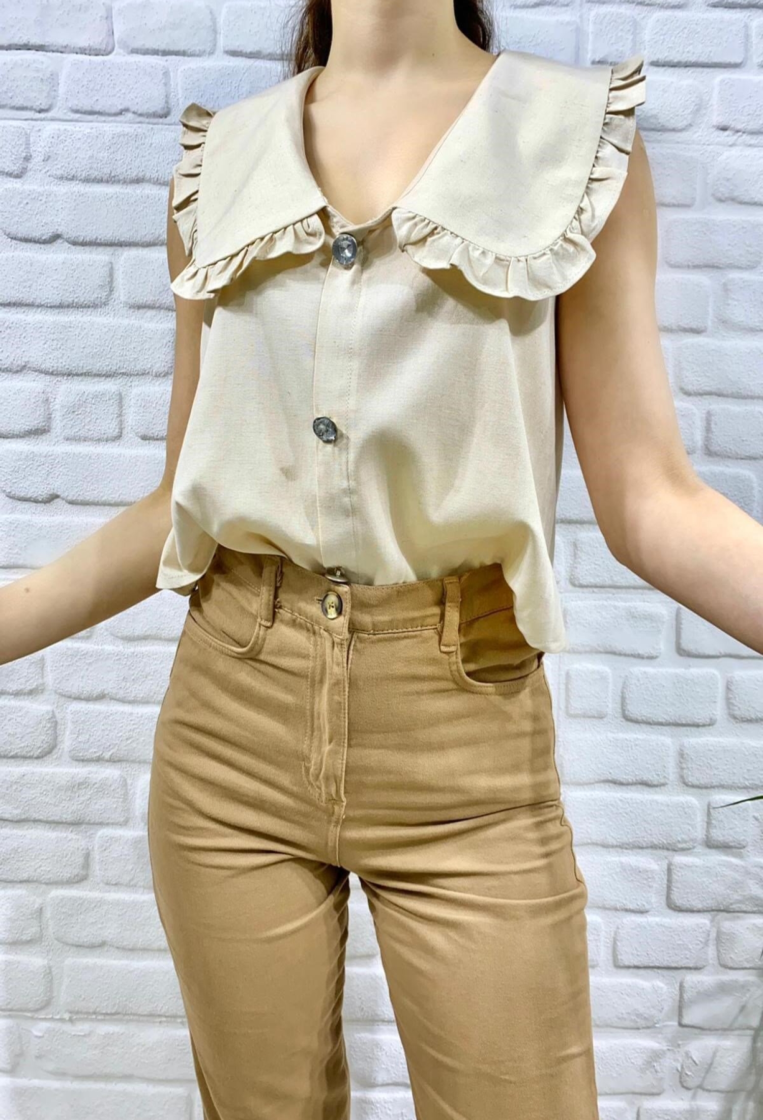 Button Front Baby Collar Blouse - Beige - Brand: Elisa - Women & Kids, Baby Clothes Wholesale - TheBS Women