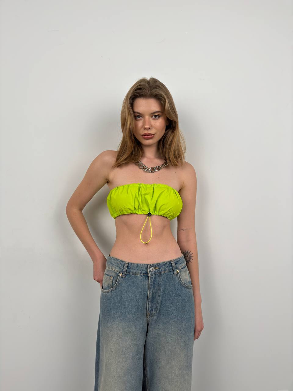 Elastic Detail Strapless Crop - Lemon - Brand: Black Fashion - Women & Kids, Baby Clothes Wholesale - TheBS Women