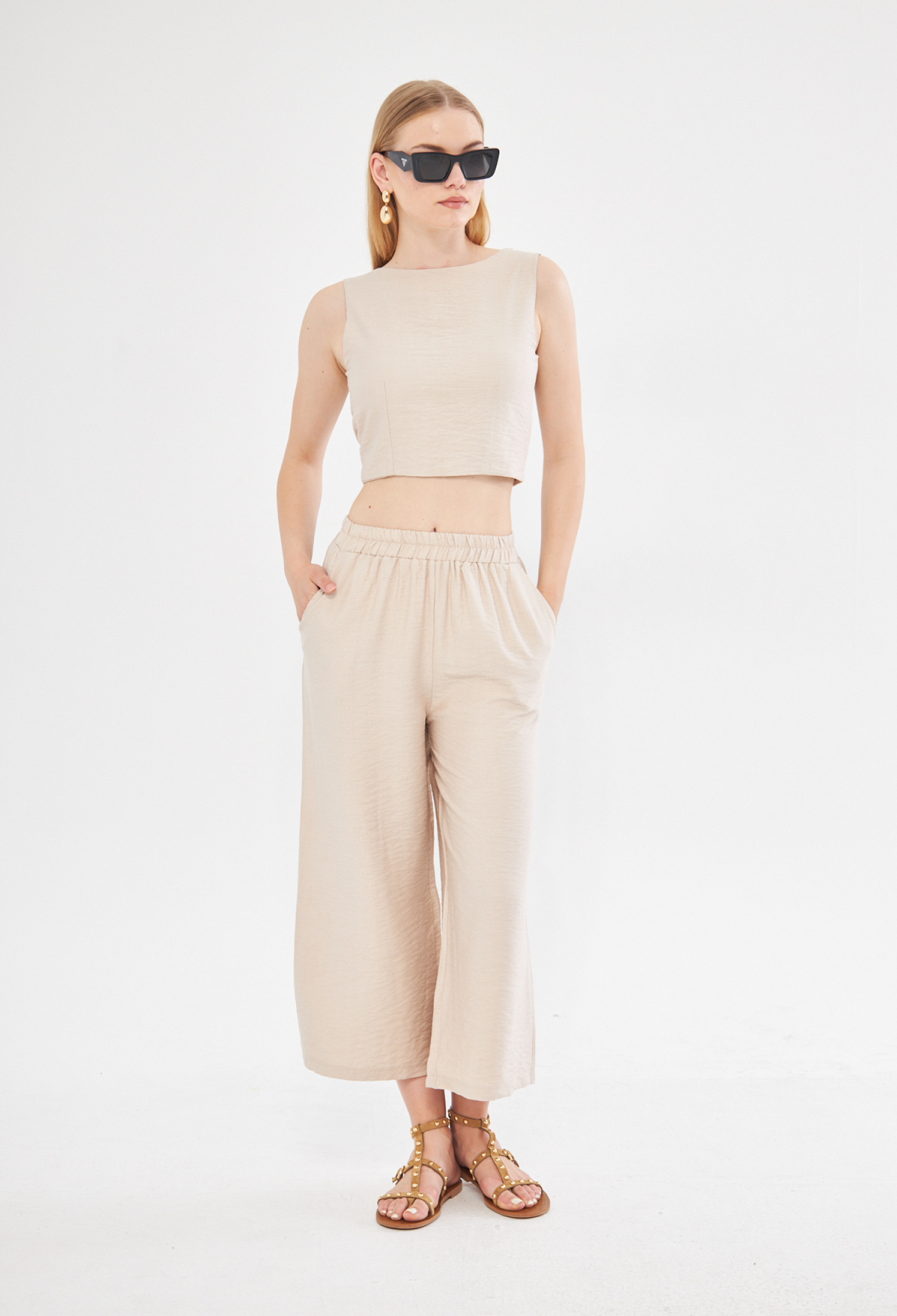 Comfy Short Wide Leg Pull On Trouser With Linen In - Brand: Evable - Women & Kids, Baby Clothes Wholesale - TheBS Women