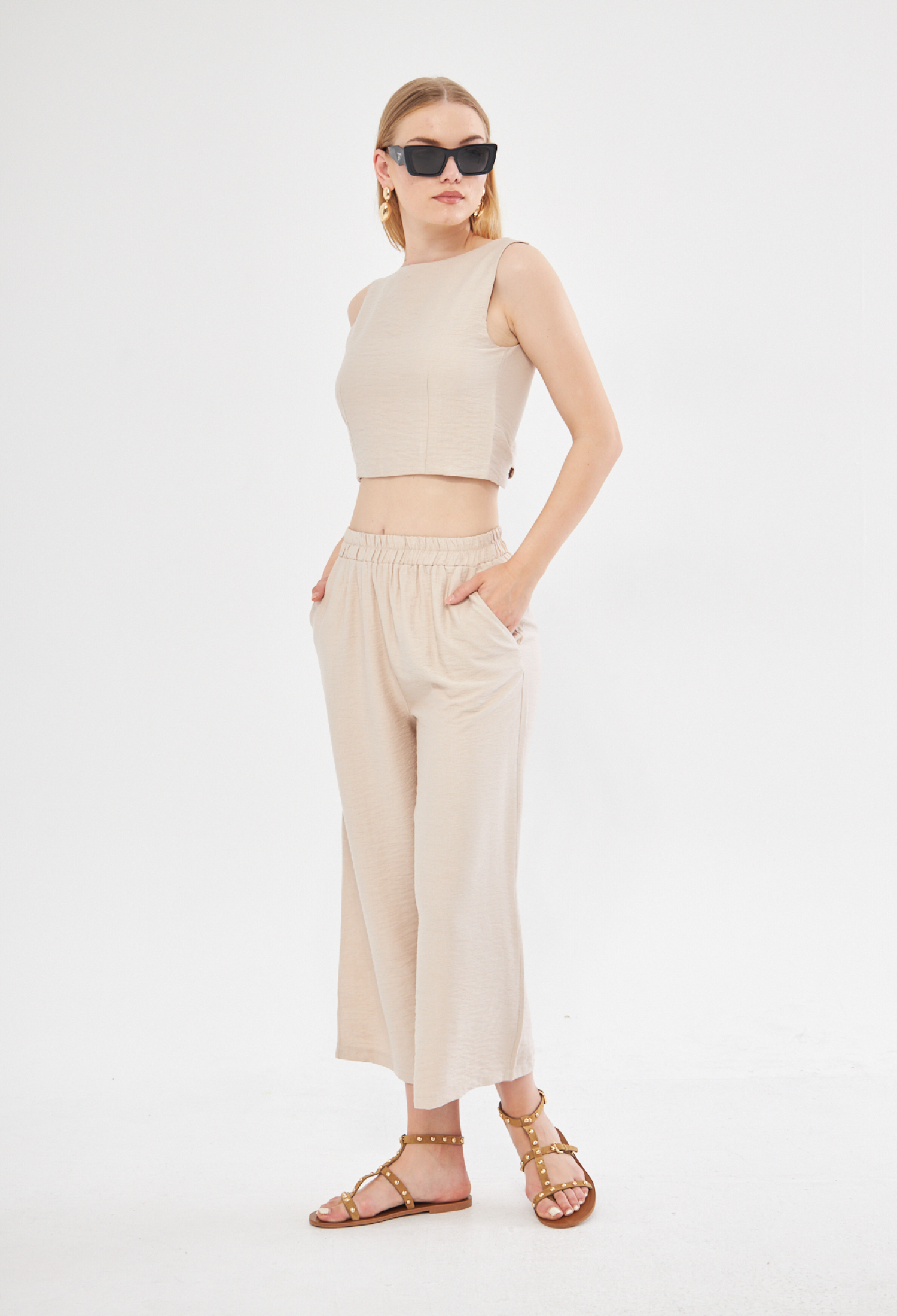 Comfy Short Wide Leg Pull On Trouser With Linen In - Brand: Evable - Women & Kids, Baby Clothes Wholesale - TheBS Women