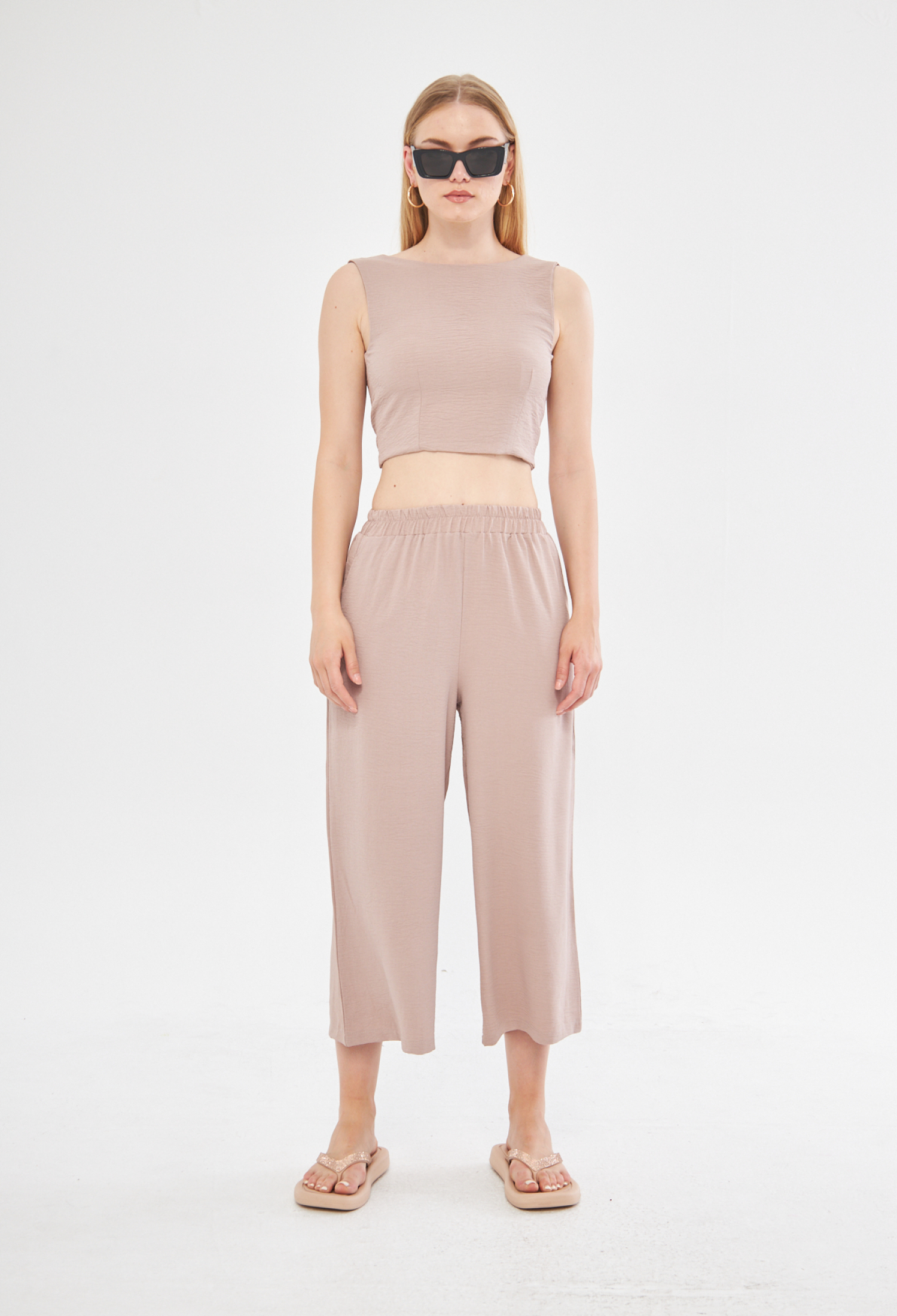 Comfy Short Wide Leg Pull On Trouser With Linen In - Brand: Evable - Women & Kids, Baby Clothes Wholesale - TheBS Women