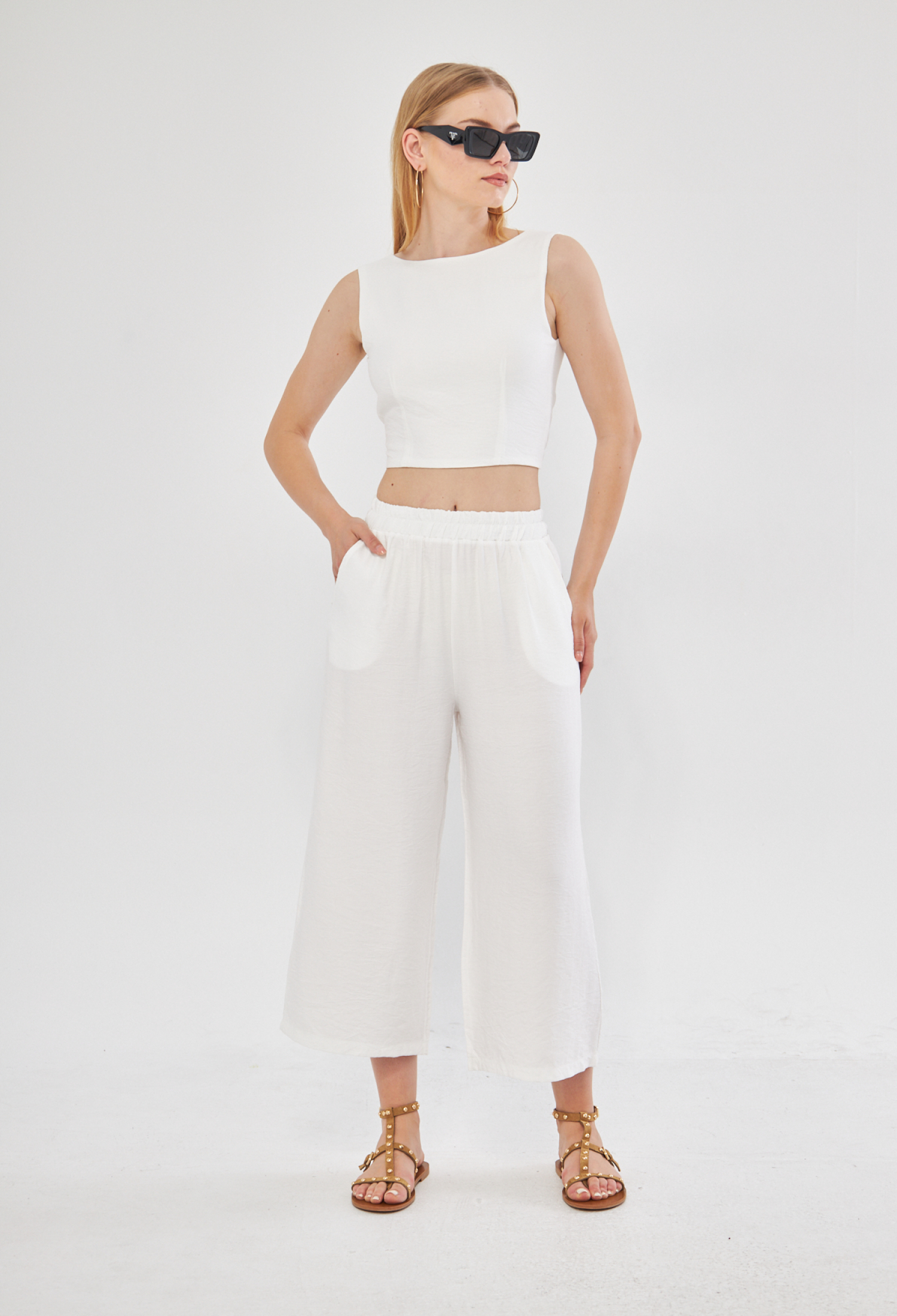 Comfy Short Wide Leg Pull On Trouser With Linen In - Brand: Evable - Women & Kids, Baby Clothes Wholesale - TheBS Women