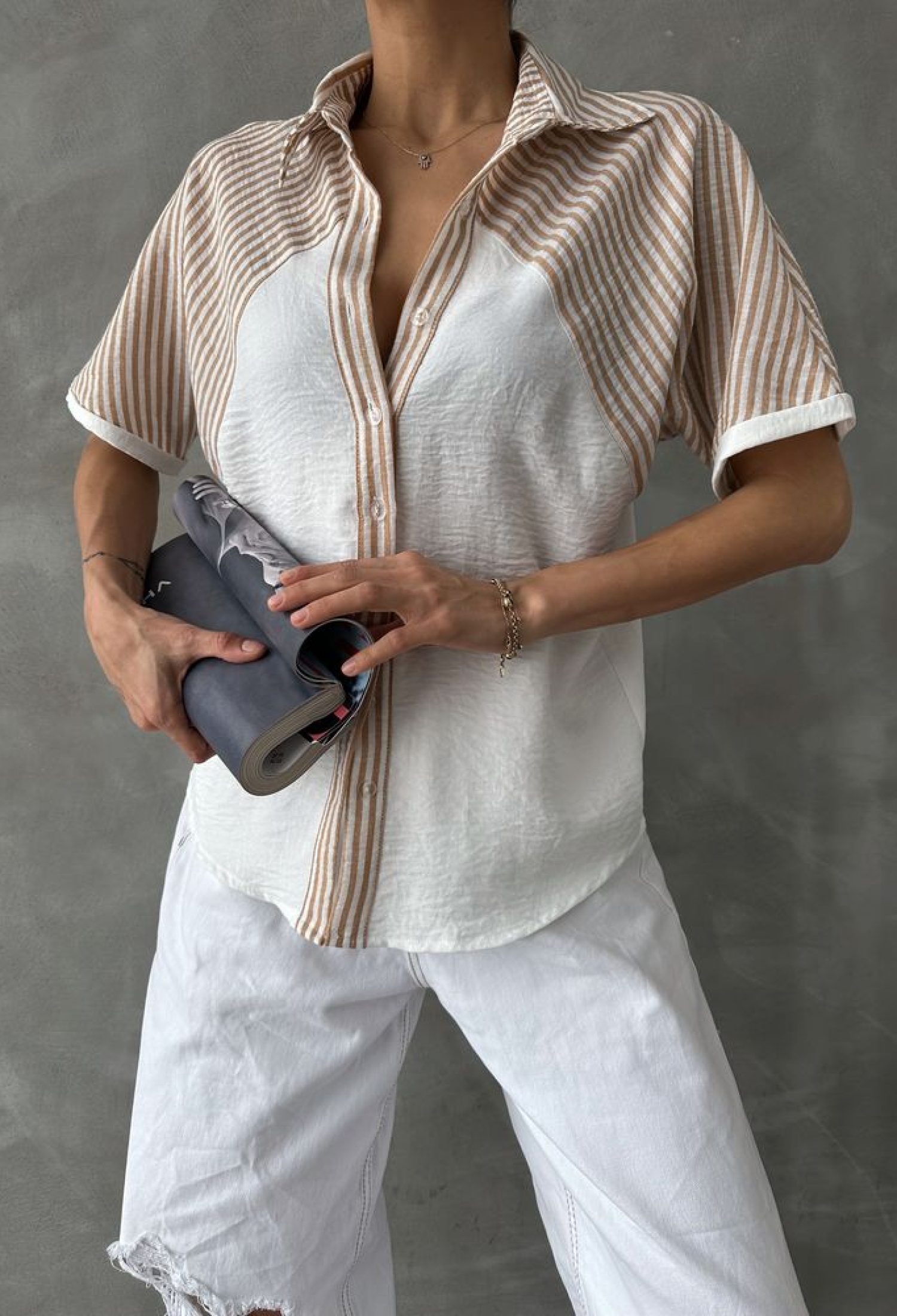 Line Detailed Low Sleeve Shirt - Brand: Topshow - Women & Kids, Baby Clothes Wholesale - TheBS Women