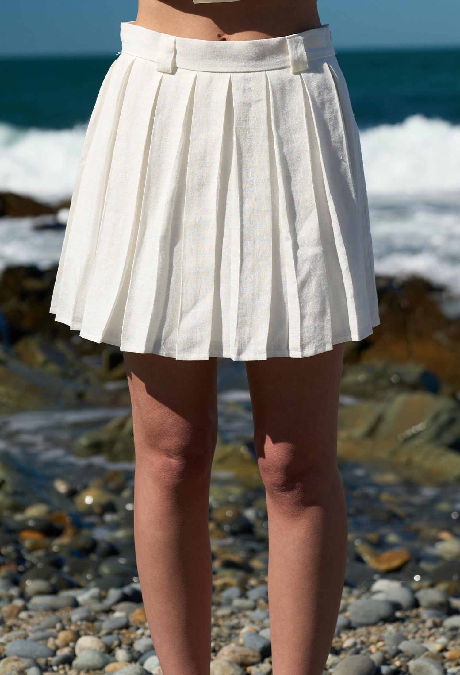 Pleated Linen Mini Skirt White - Brand: Juste - Women & Kids, Baby Clothes Wholesale - TheBS Women