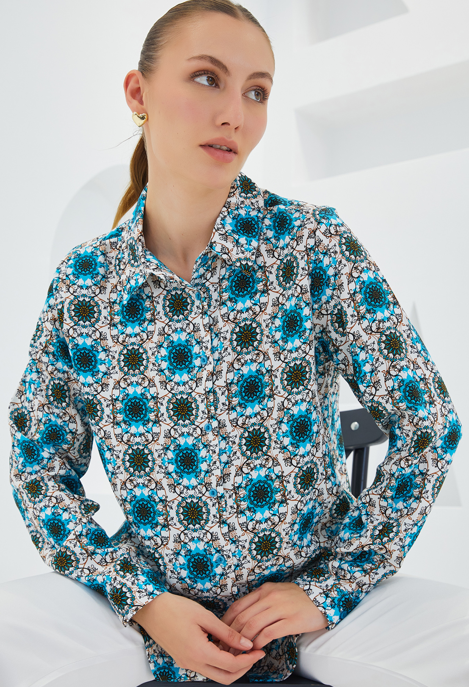 Graphic Patterned Shirt - B.blue - Brand: Bigdart - Women & Kids, Baby Clothes Wholesale - TheBS Women