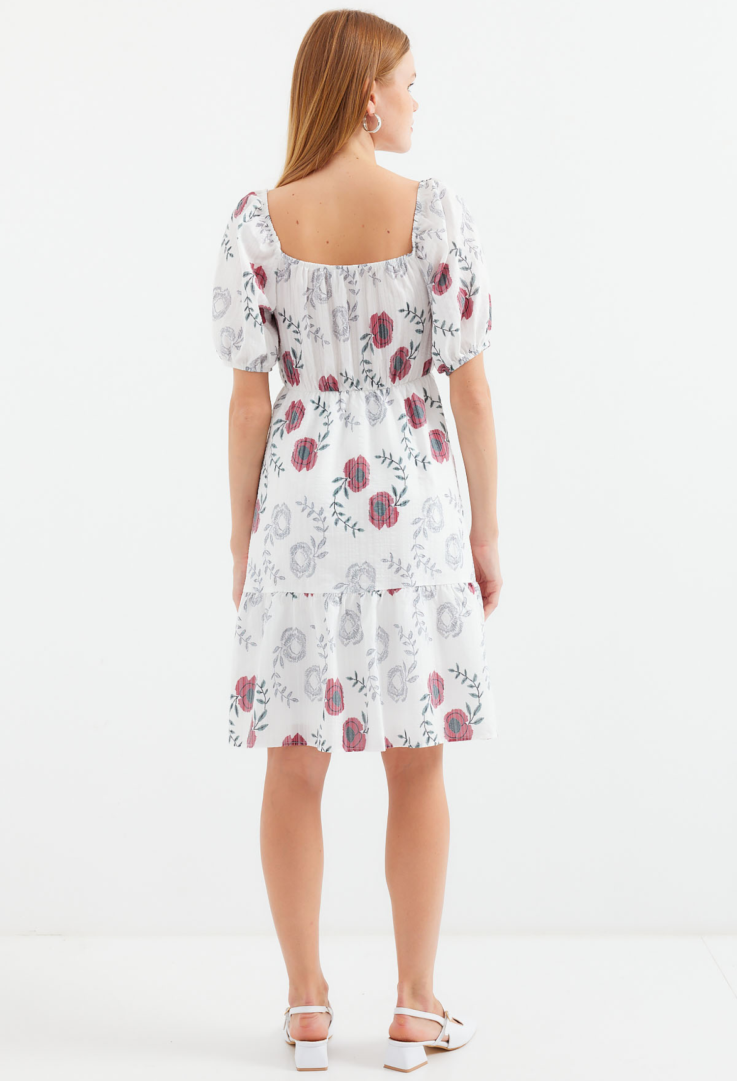 Patterned Mini Flared Dress - Ecru - Brand: Bigdart - Women & Kids, Baby Clothes Wholesale - TheBS Women