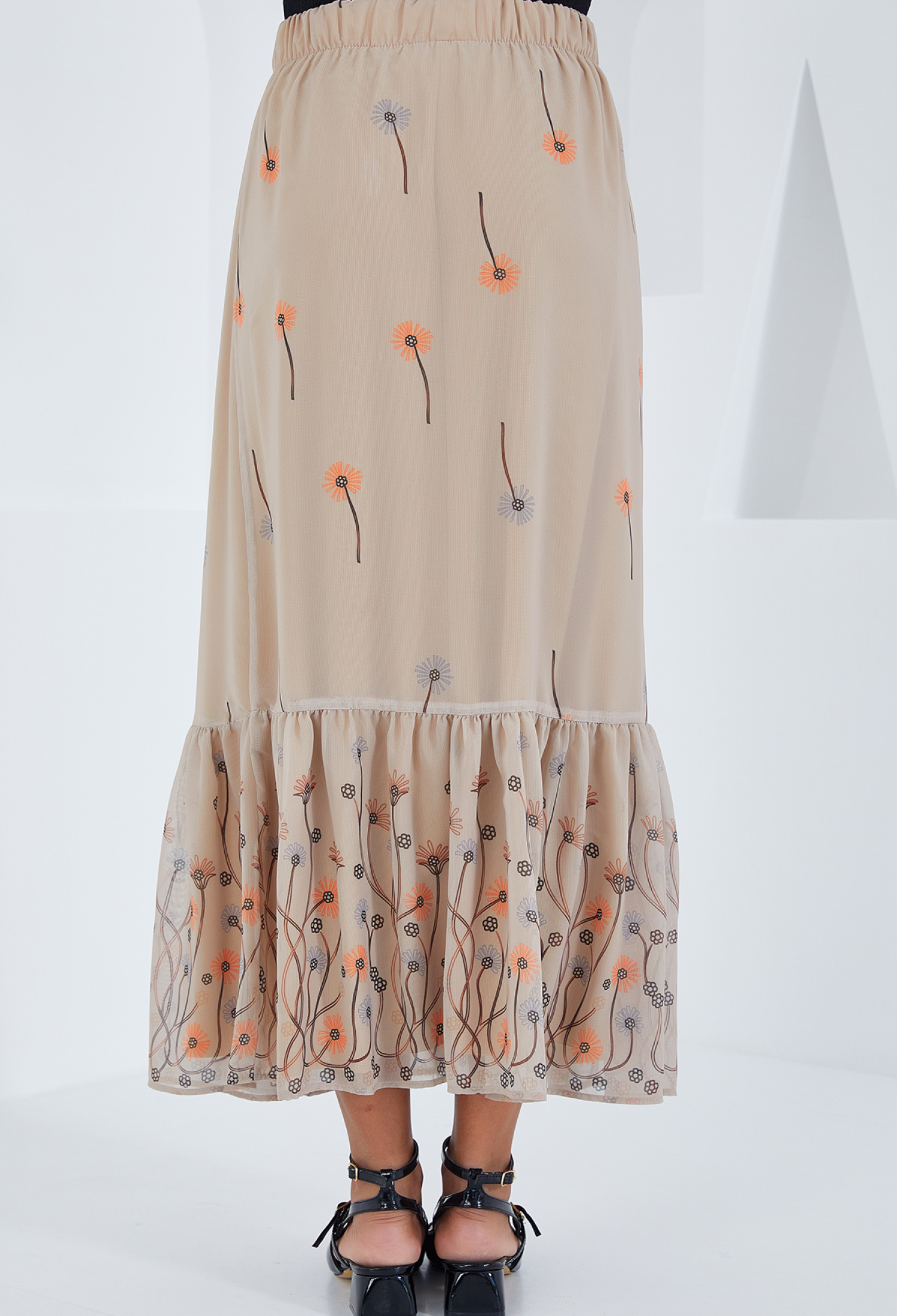 Cream Patterned Chiffon Skirt 8010 - Brand: Bigdart - Women & Kids, Baby Clothes Wholesale - TheBS Women