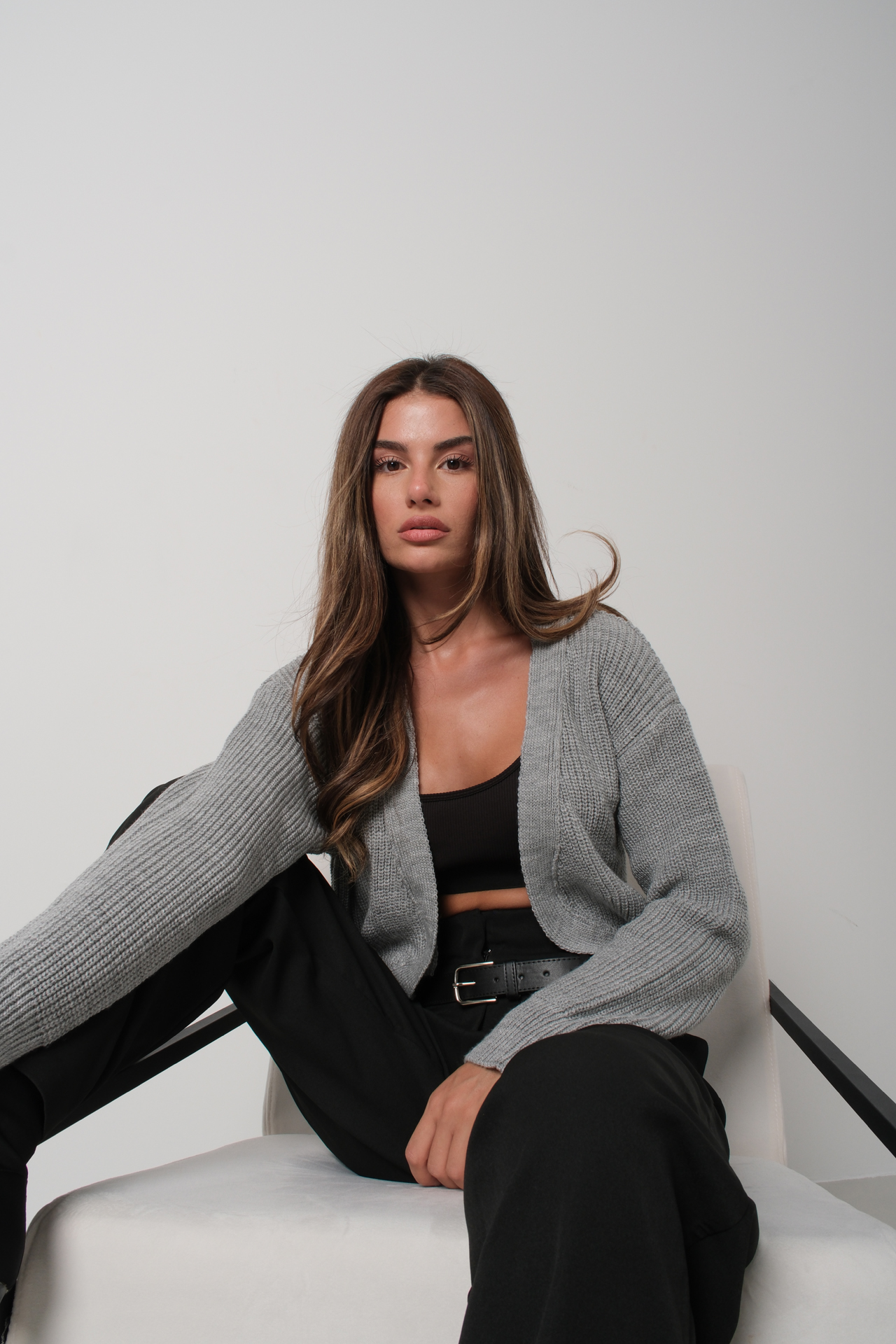 Crop Knitted Cardigan With Piping – Gray – Brand: Black Fashion – Women & Kids, Baby Clothes Wholesale – TheBS Women