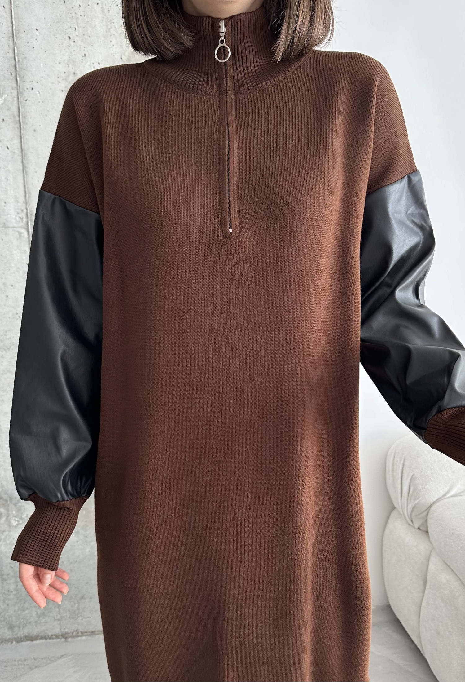 Leather Sleeve Dress - Brand: My Fashion - Women & Kids, Baby Clothes Wholesale - TheBS Women