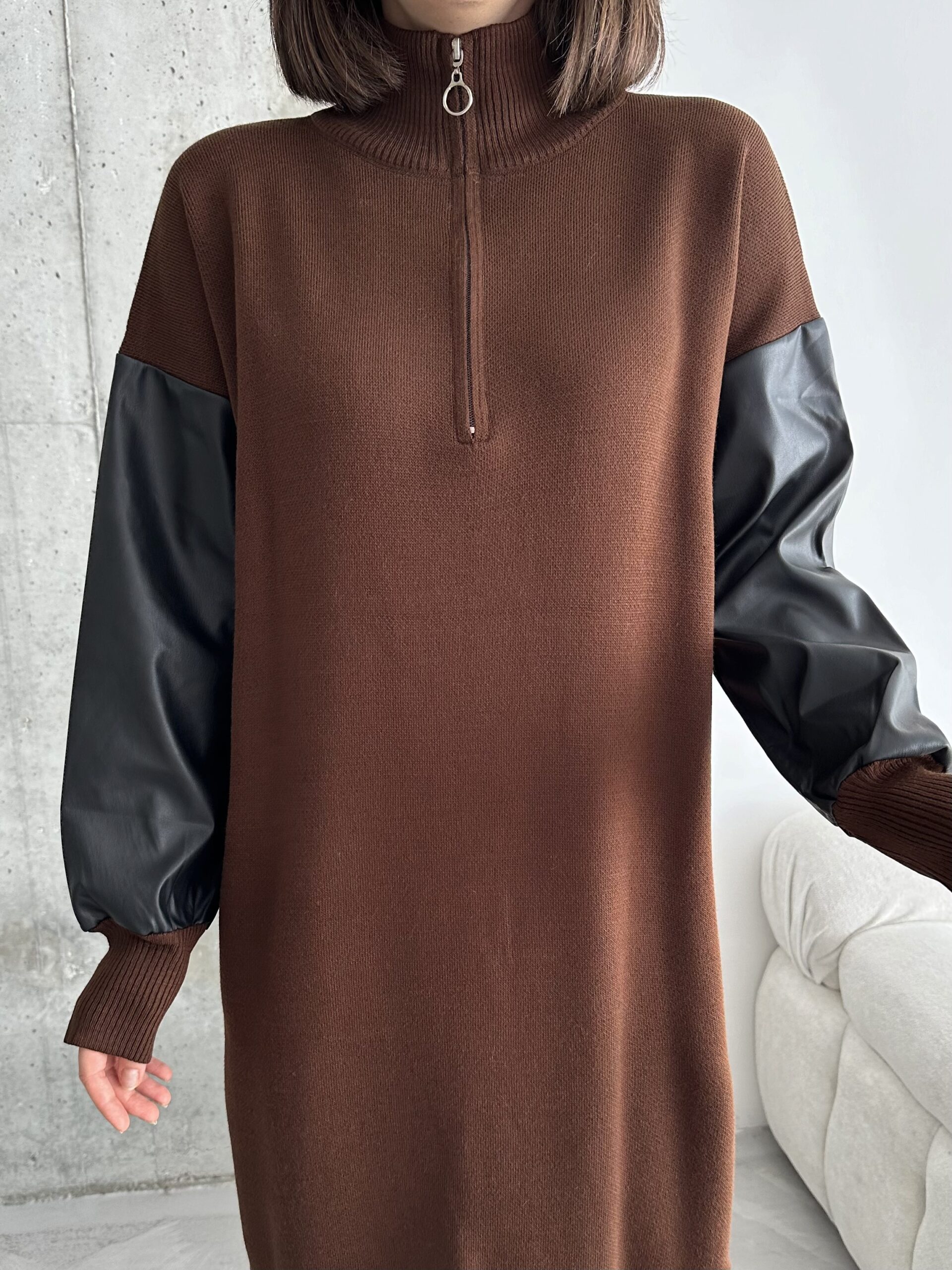 Leather Sleeve Dress - Brand: My Fashion - Women & Kids, Baby Clothes Wholesale - TheBS Women