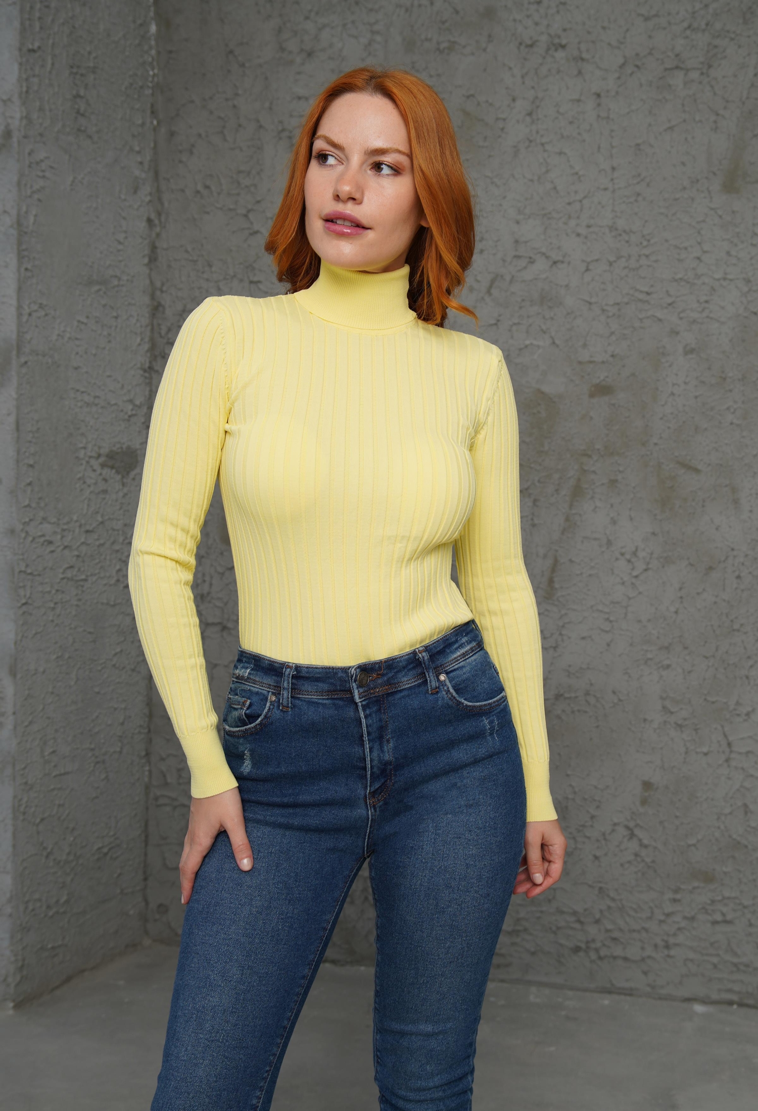 Turtleneck Ribbed Detail Wholesale KnitwearSweater - Brand: Lustrin - Women & Kids, Baby Clothes Wholesale - TheBS Women