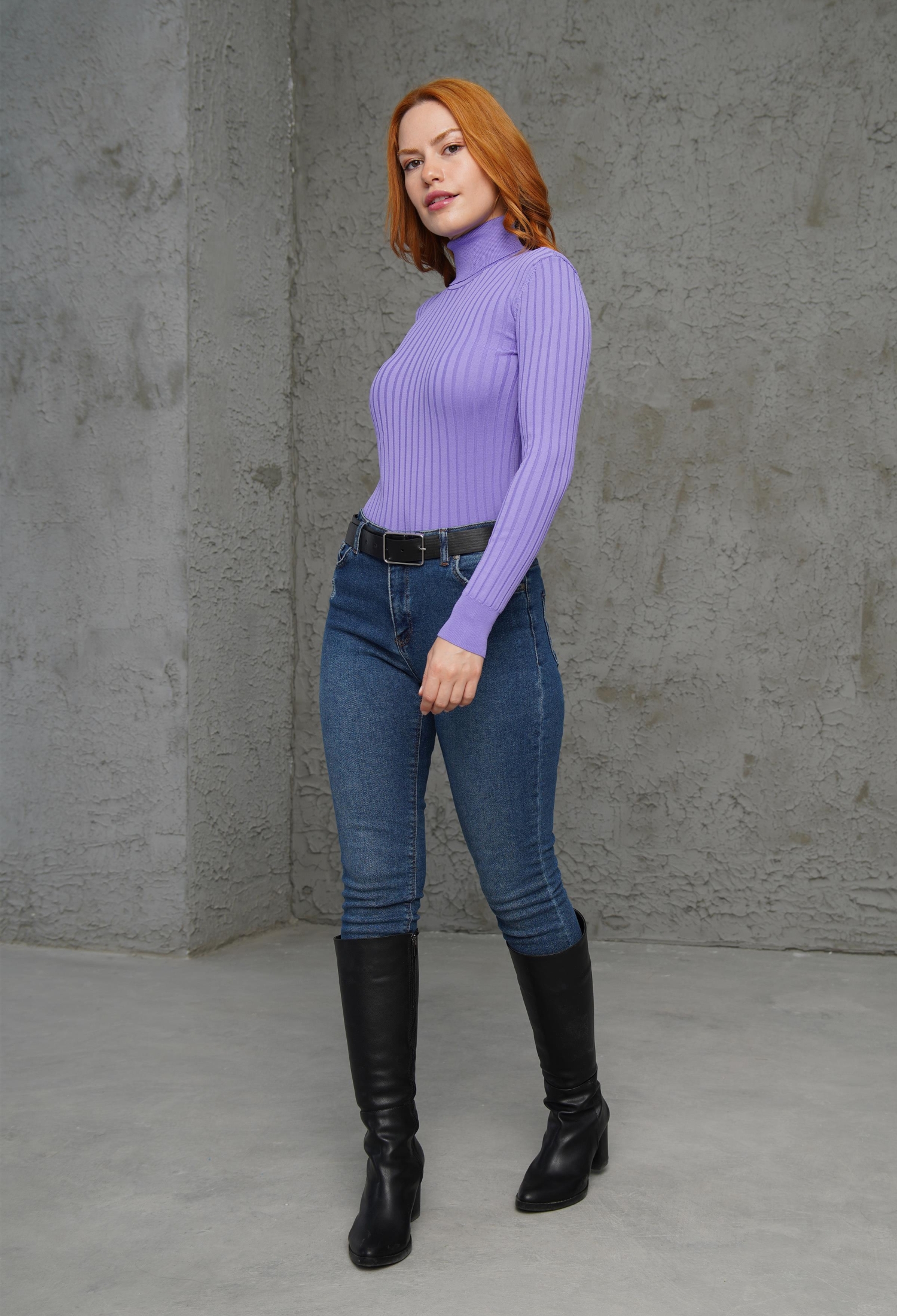 Turtleneck Ribbed Detail Wholesale KnitwearSweater - Brand: Lustrin - Women & Kids, Baby Clothes Wholesale - TheBS Women