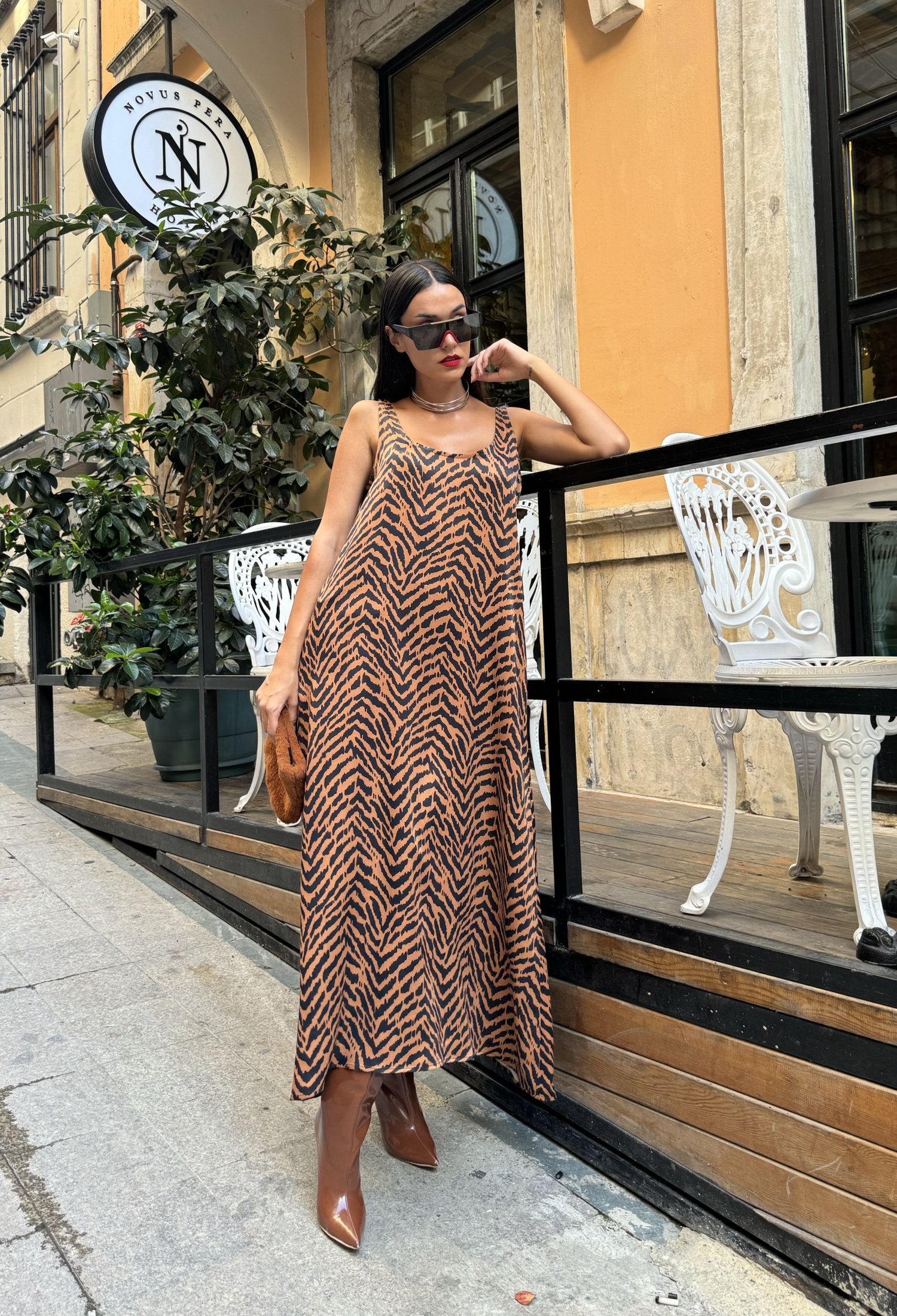 Women's Coffee Floss Satin Printed Long Dress - Brand: First Angels - Women & Kids, Baby Clothes Wholesale - TheBS Women