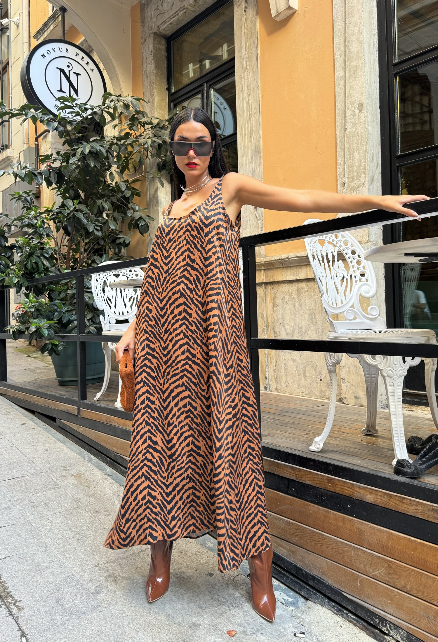 Women's Coffee Floss Satin Printed Long Dress - Brand: First Angels - Women & Kids, Baby Clothes Wholesale - TheBS Women