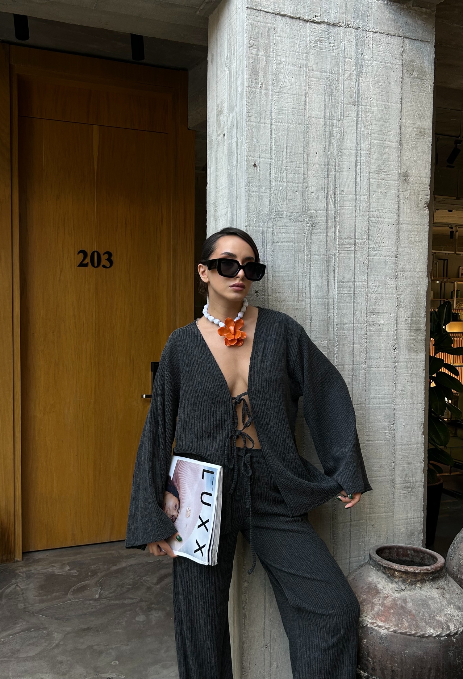 Crinkle Fabric Front Tie Oversize Kimono Blouse 28172 - Brand: First Angels - Women & Kids, Baby Clothes Wholesale - TheBS Women