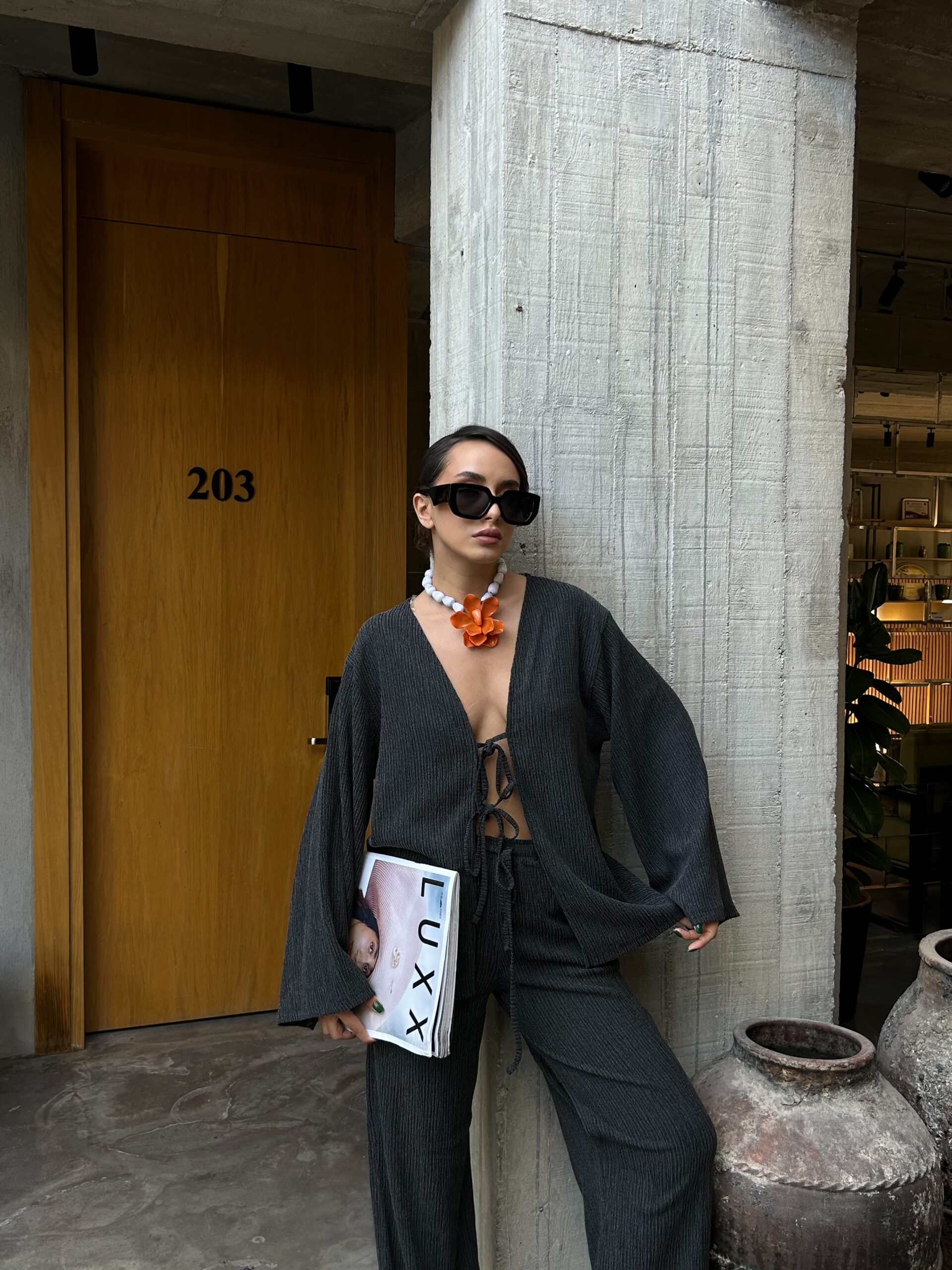 Crinkle Fabric Front Tie Oversize Kimono Blouse 28172 - Brand: First Angels - Women & Kids, Baby Clothes Wholesale - TheBS Women