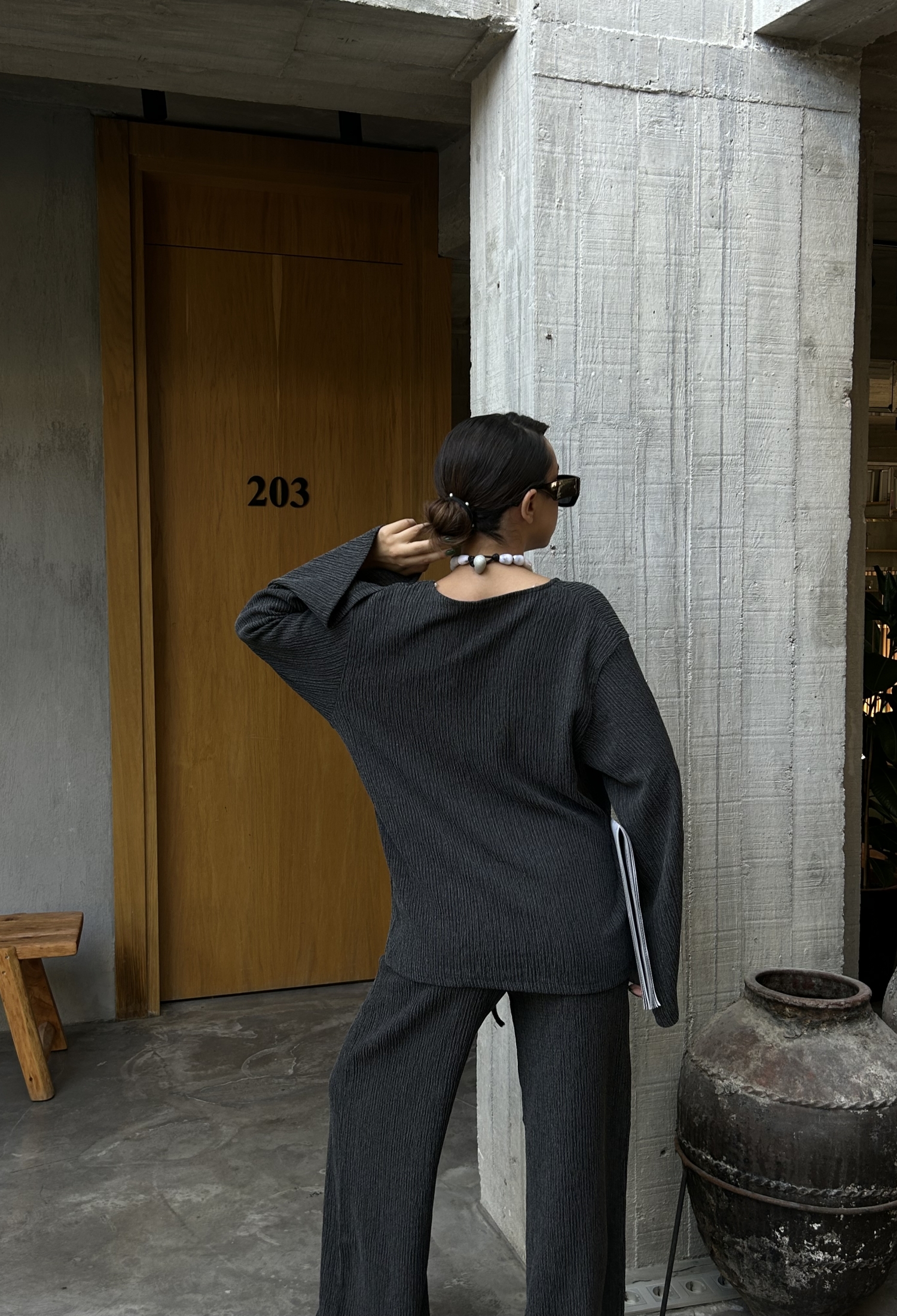 Crinkle Fabric Front Tie Oversize Kimono Blouse 28172 - Brand: First Angels - Women & Kids, Baby Clothes Wholesale - TheBS Women