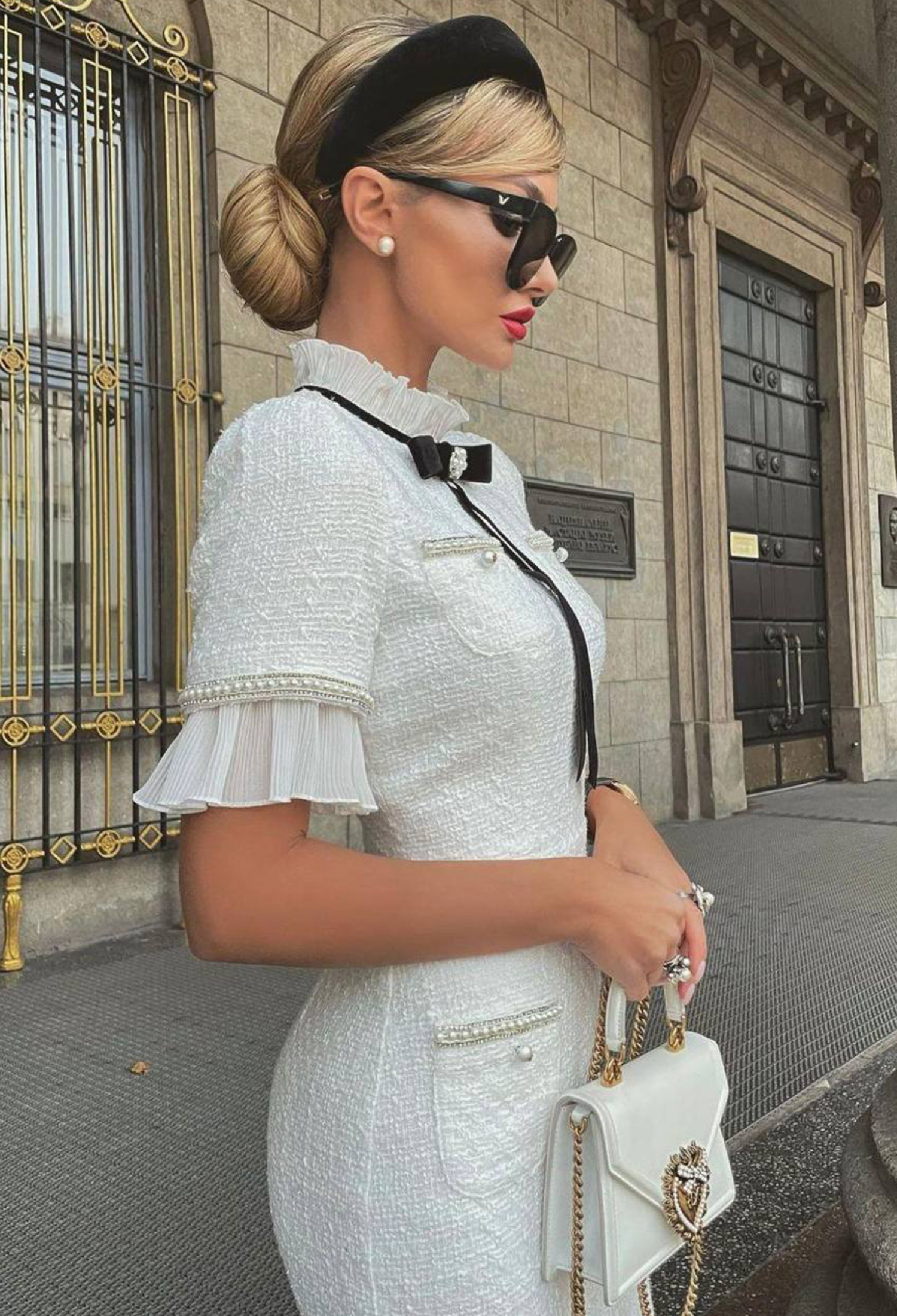 Cachet Fabric Pearl And Brooch Detailed Dress - White - Brand: Mode Roy - Women & Kids, Baby Clothes Wholesale - TheBS Women