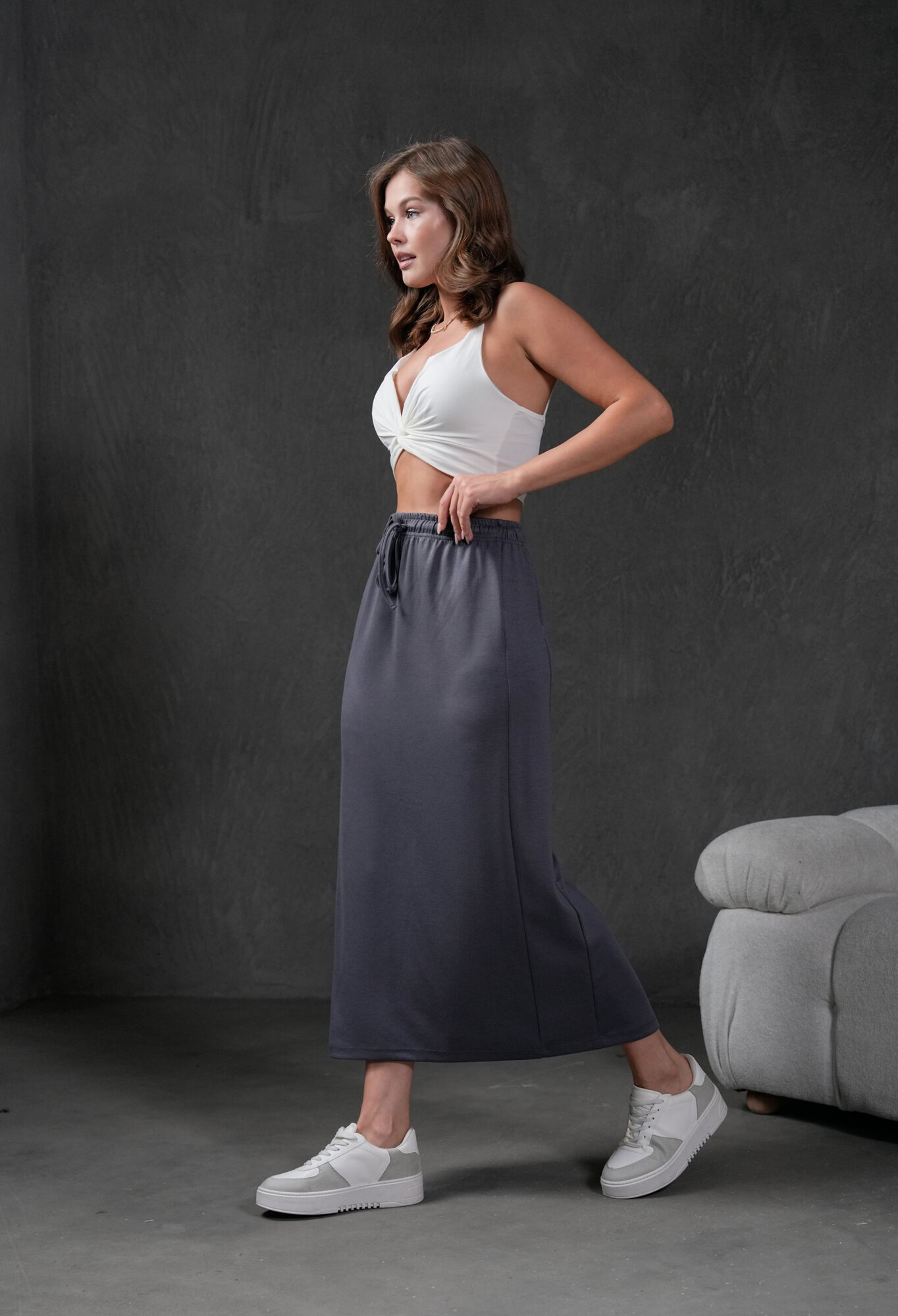 Modal Elastic Waist Slit Long Skirt 28035 - Brand: First Angels - Women & Kids, Baby Clothes Wholesale - TheBS Women