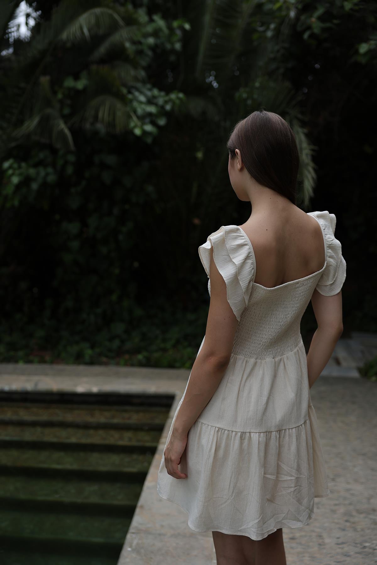 Short Kopanaki Detailed Dress – Ecru – Brand: Reyon – Women & Kids, Baby Clothes Wholesale – TheBS Women