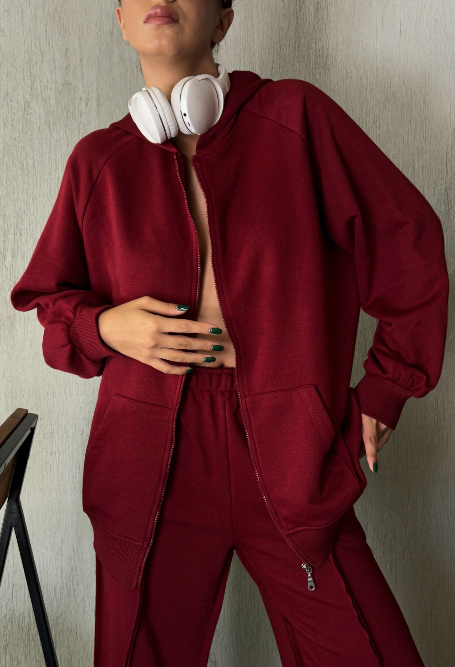 Zippered Hooded Oversize Sweatshirt Without Raising 28178 - Brand: First Angels - Women & Kids, Baby Clothes Wholesale - TheBS Women