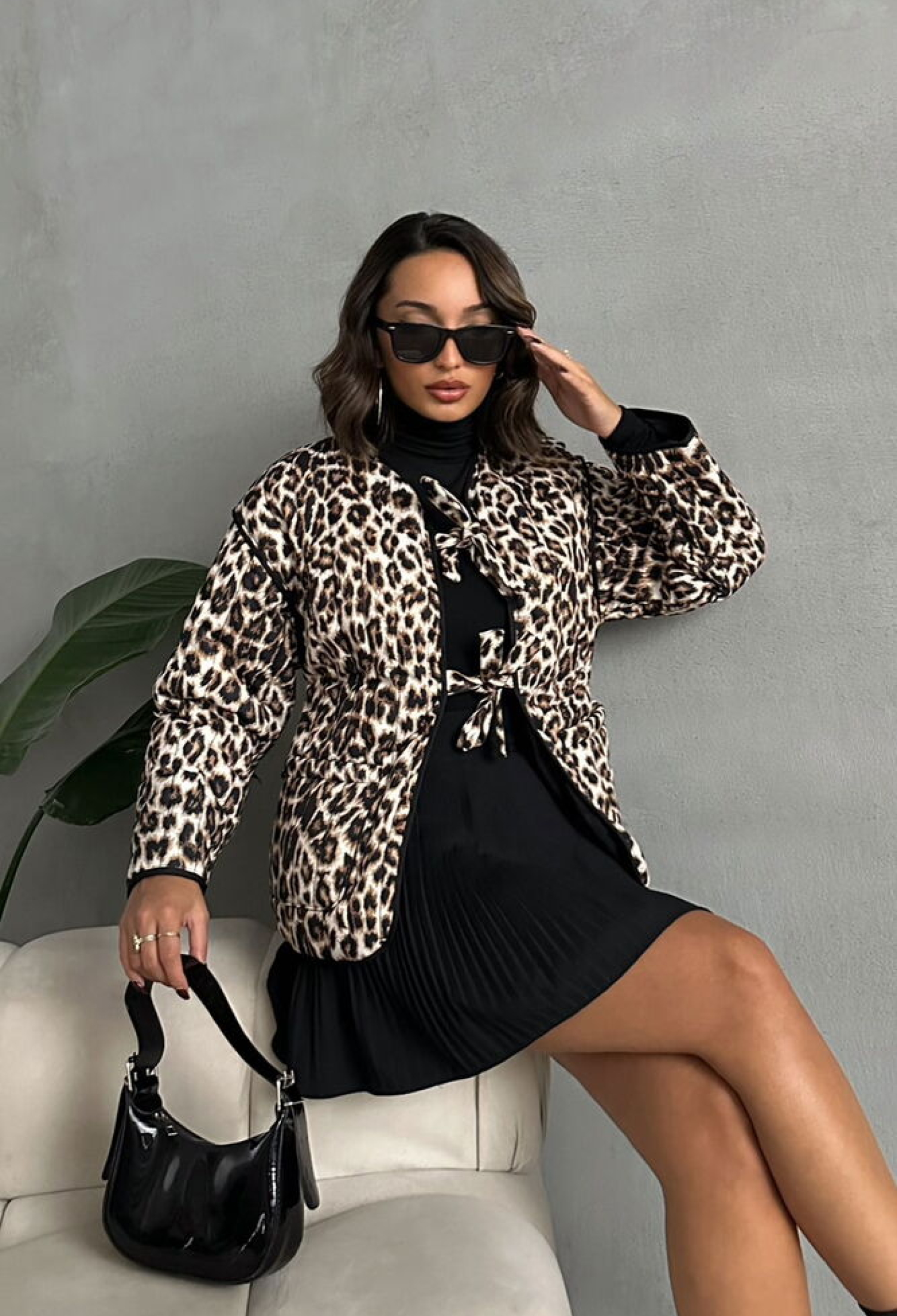 Leopard Patterned Quilted Front Tie Jacket - Brand: Topshow - Women & Kids, Baby Clothes Wholesale - TheBS Women