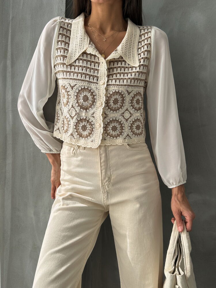 Stone Brown Floral Patterned Beaded Short Cardigan – Brand: Topshow – Women & Kids, Baby Clothes Wholesale – TheBS Women