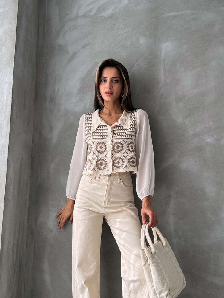 Stone Brown Floral Patterned Beaded Short Cardigan – Brand: Topshow – Women & Kids, Baby Clothes Wholesale – TheBS Women