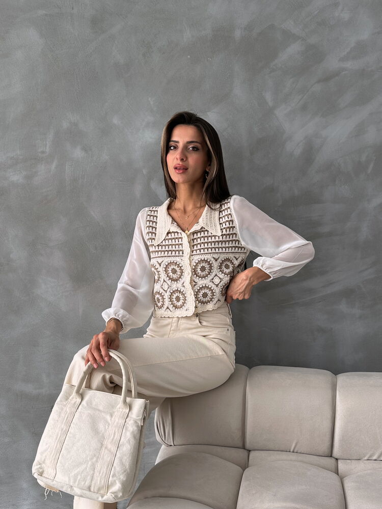 Stone Brown Floral Patterned Beaded Short Cardigan – Brand: Topshow – Women & Kids, Baby Clothes Wholesale – TheBS Women