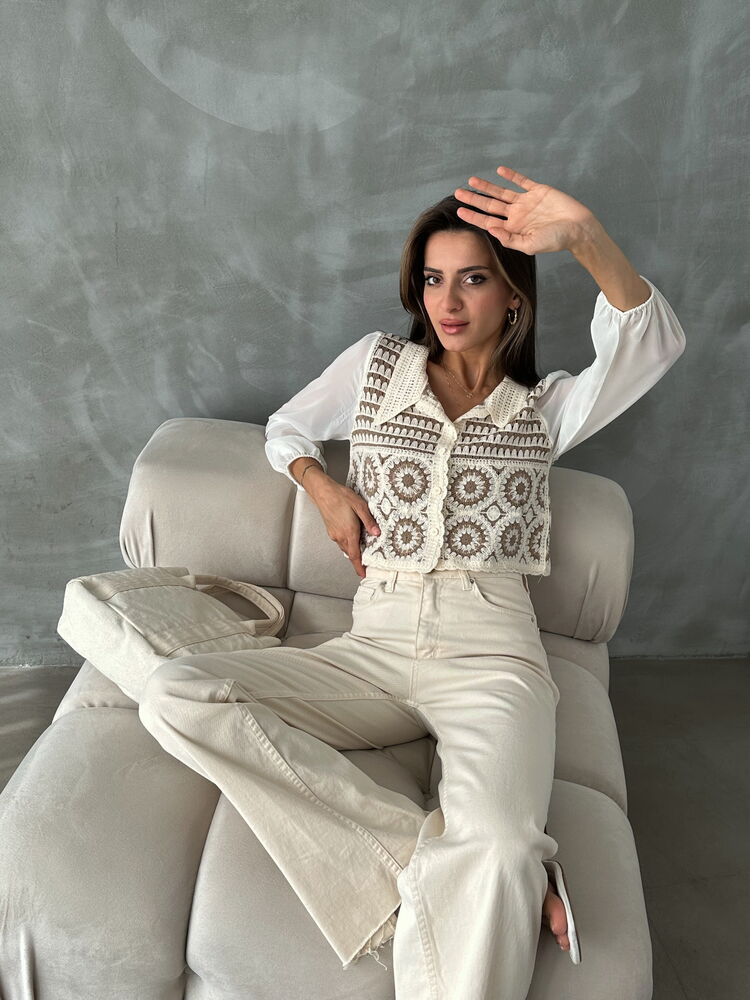 Stone Brown Floral Patterned Beaded Short Cardigan – Brand: Topshow – Women & Kids, Baby Clothes Wholesale – TheBS Women